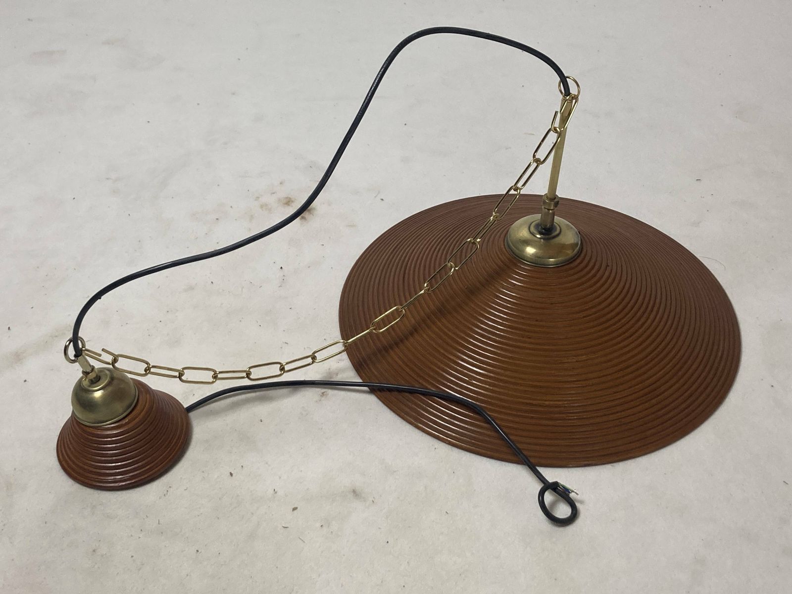 525.0 Pencil Split Reed, Rattan, Bamboo & Brass Hanging Pendant Lamp, 1970s photo