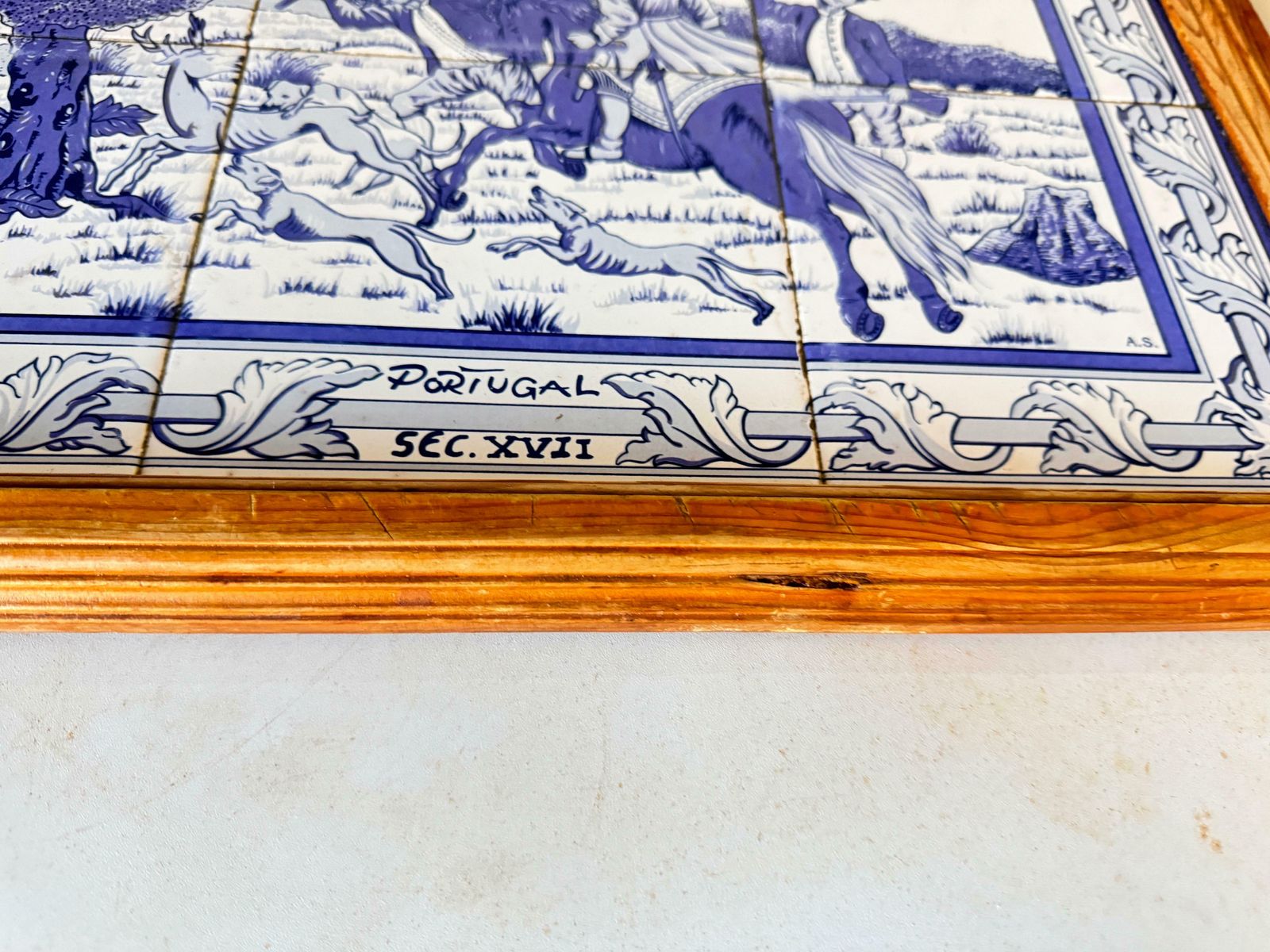 Platter Or Tray In Ceramic And Wood Portugal 1970s Blue And White Color Azuelos photo buy