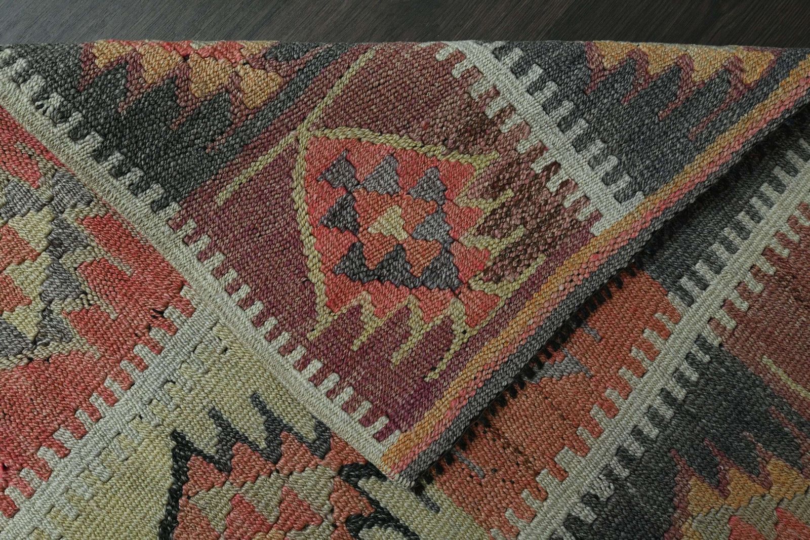 photo furniture Ft Oushak Runner, Handmade Vintage Turkish Runner, Hallway Rug, Stair Decor, Kitchen Rug, Runner Rug, Orange Black Wool Rug