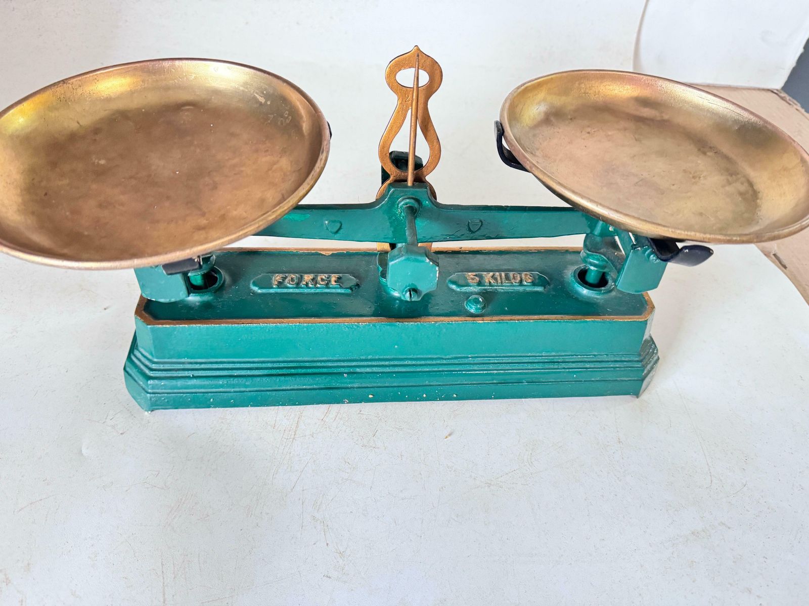 471.0 Antiques French Scale France 19th Wrought Iron And Brass Green And Gold Colors photo