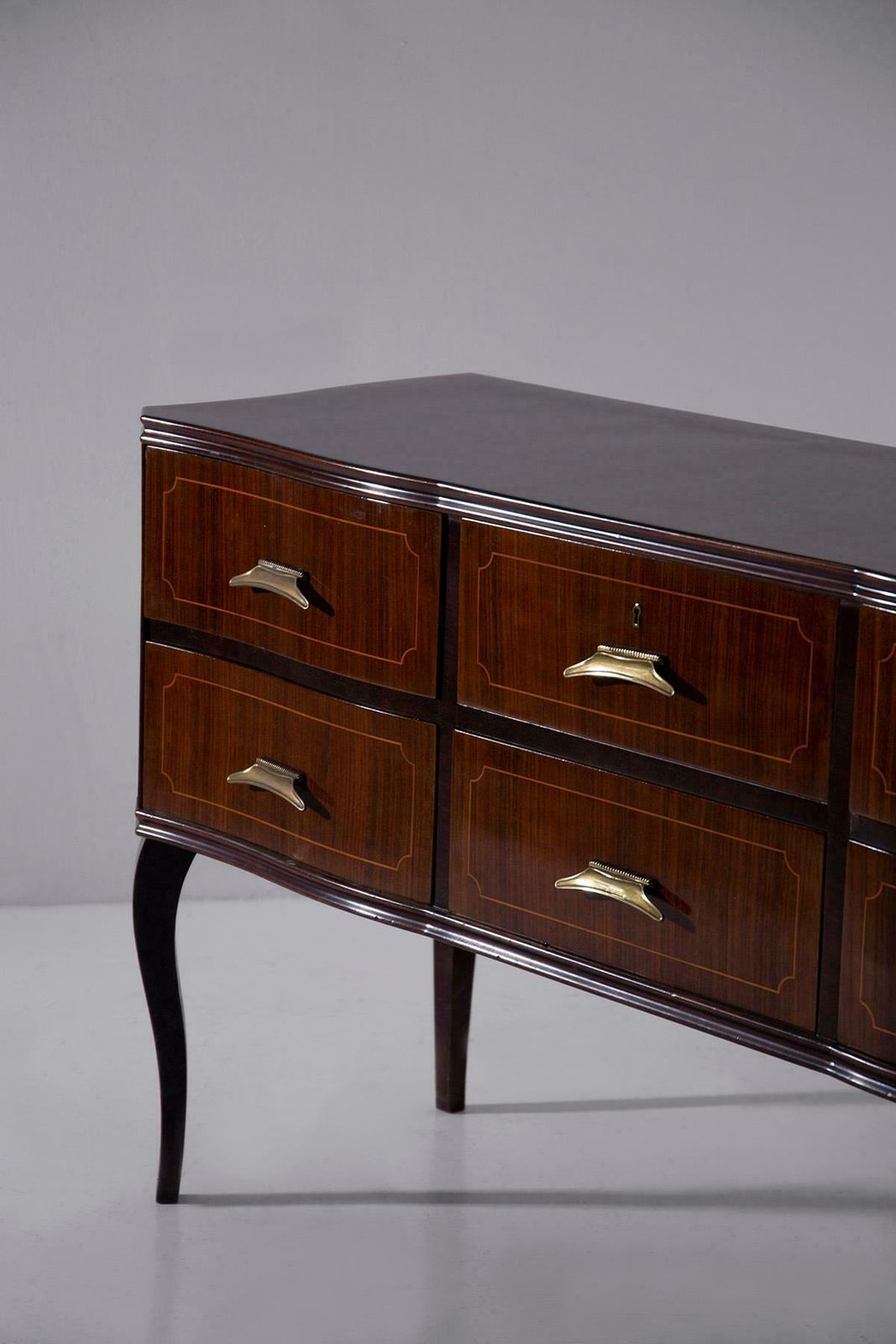 Elegant Italian Vintage Sideboard In Brass And Walnut Wood photo for sale