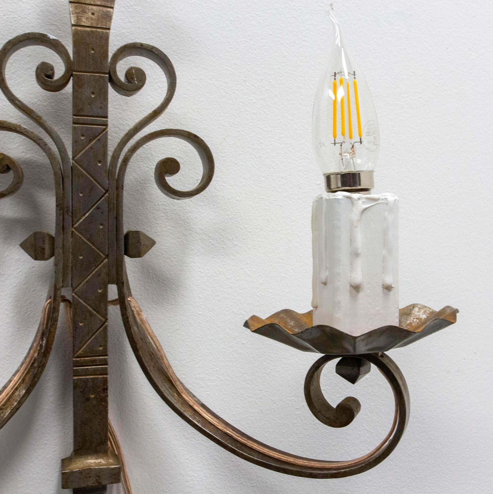 Sconce Wall Light Lantern Iron And Wood French Circa 1960 photo vinterior