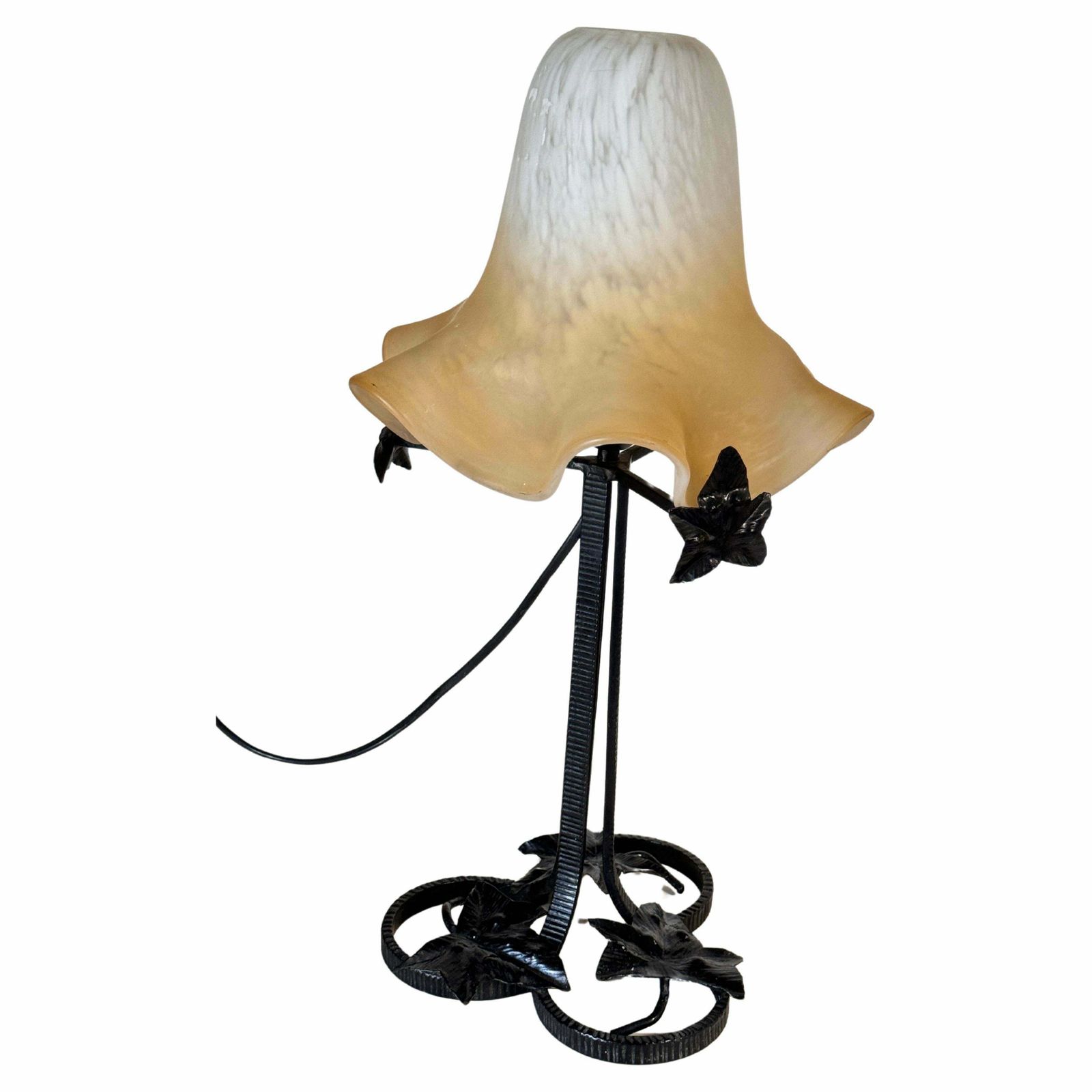 French Art Deco Table Lamp Hammered Iron France 20th Daum Style Pâte De Verre photo furniture