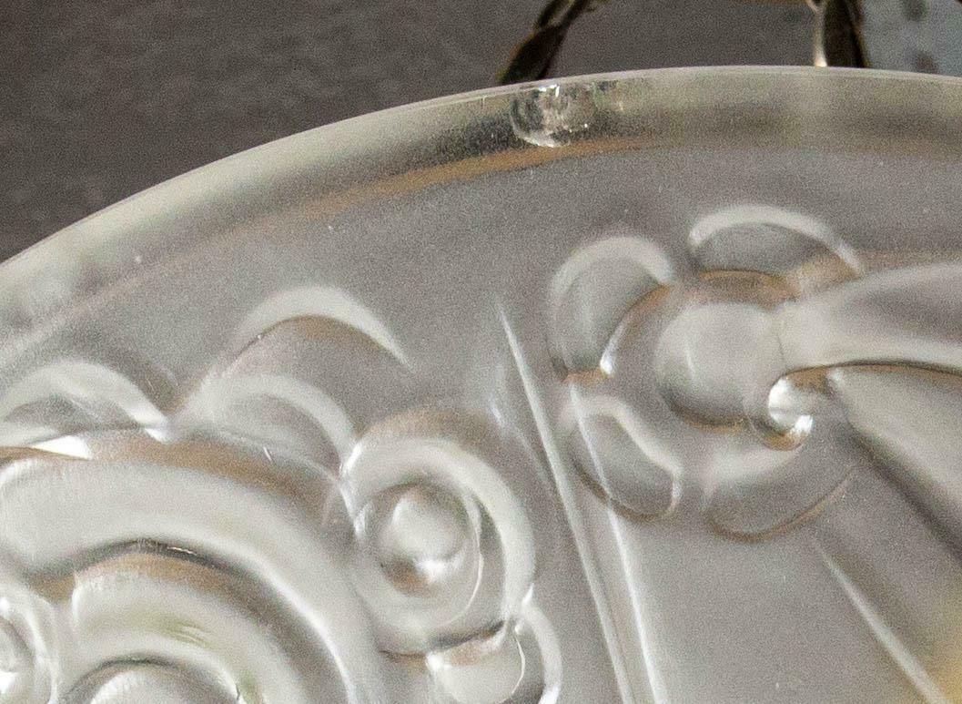 photo for sale French Art Deco Chandelier Frozen Glass & Aluminium Ceiling Pendant, Circa 1930