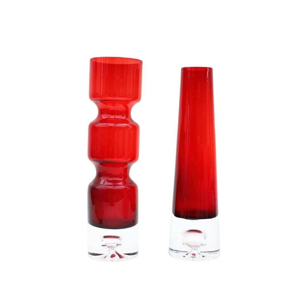 Mid Century Scandinavian Glass Vases By Bo Borgstrom , Swedish Mid Century Modern Glass Vases, Red Glass Bud Vases, Mcm Home Decor photo for sale