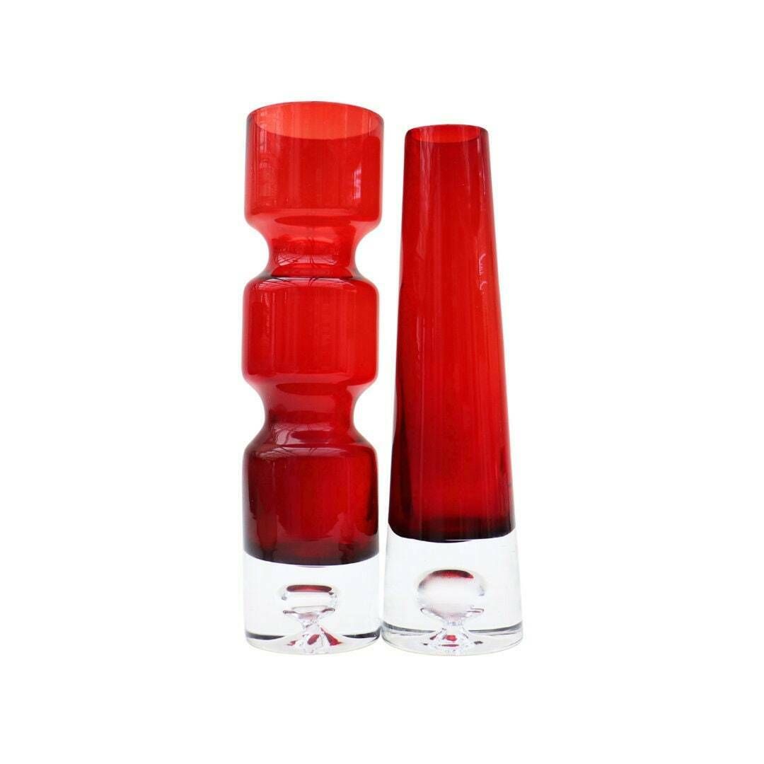 Mid Century Scandinavian Glass Vases By Bo Borgstrom , Swedish Mid Century Modern Glass Vases, Red Glass Bud Vases, Mcm Home Decor photo Home Decor