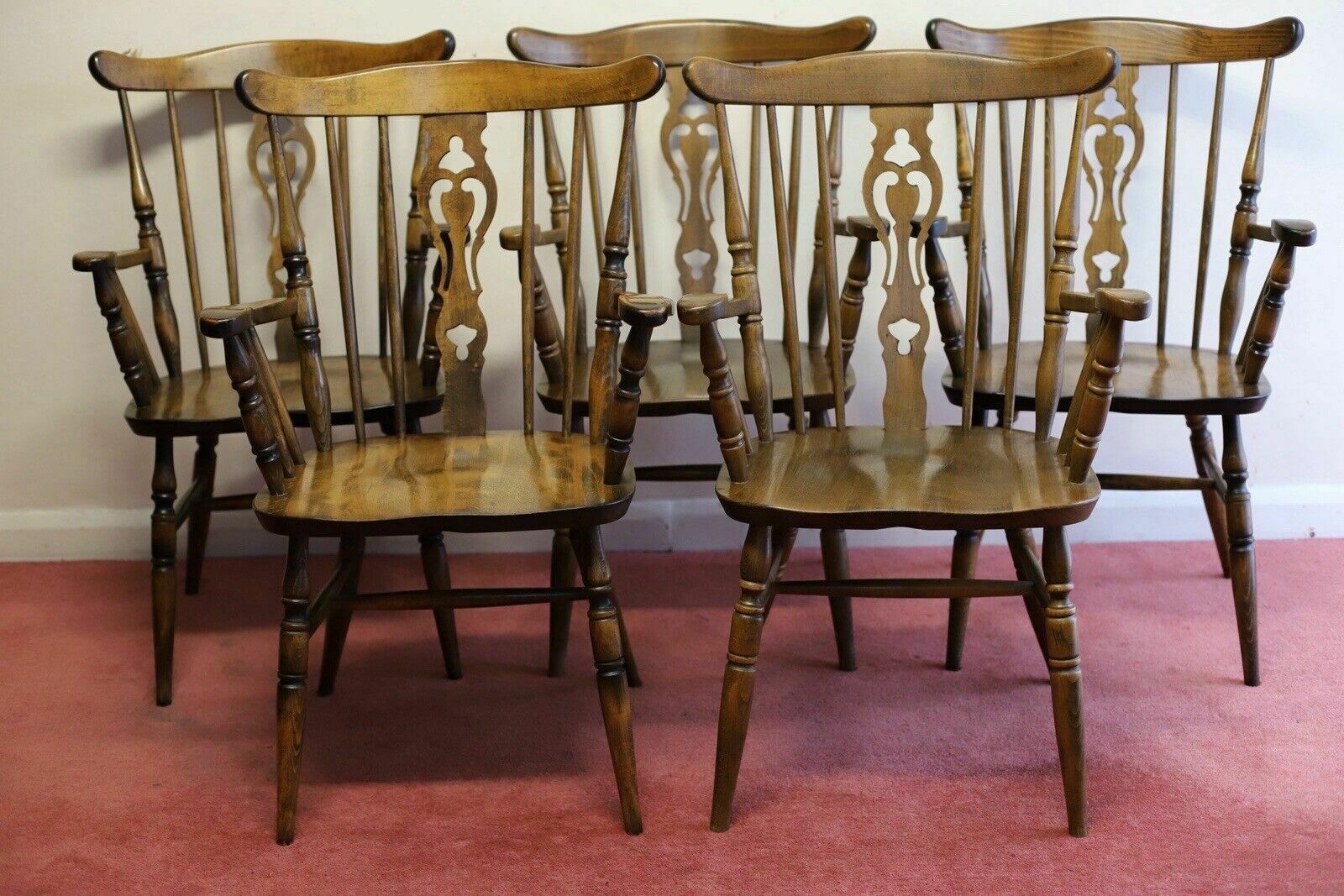 Lovely Set Of Five Beech Farmhouse Armchairs photo for sale
