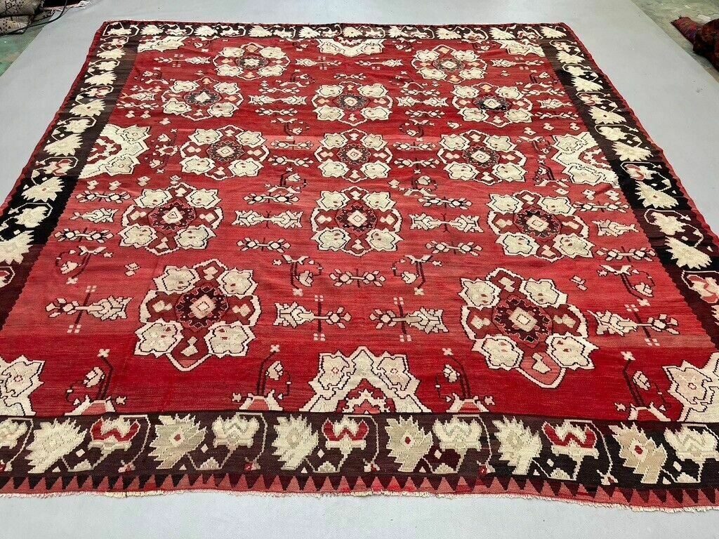Vintage Turkish Square Kilim 301x285 Cm Kelim Wool Rug Large