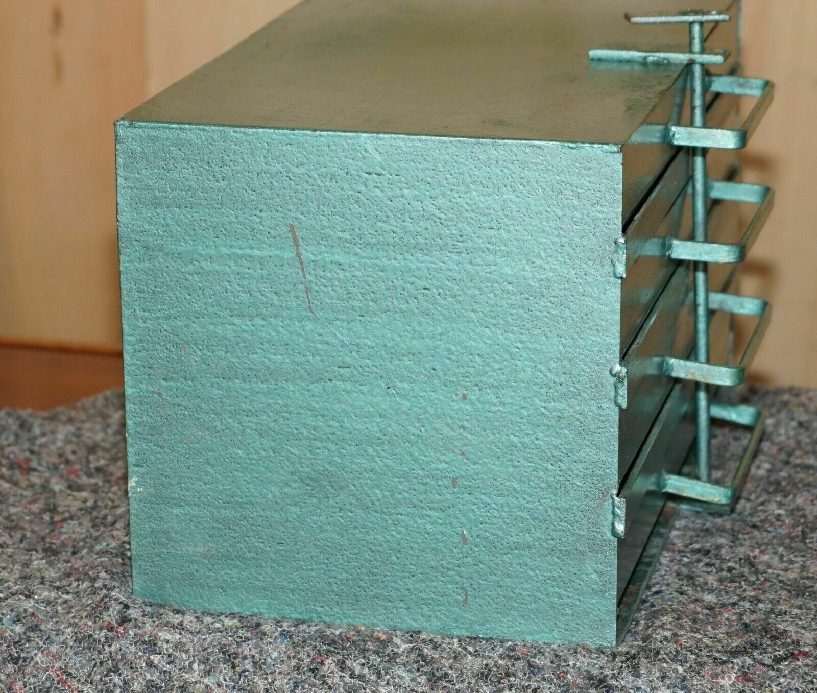 Antique Circa 1920's Teal Coloured Lockable Machinist Work Tool Box With Lock photo 375.0