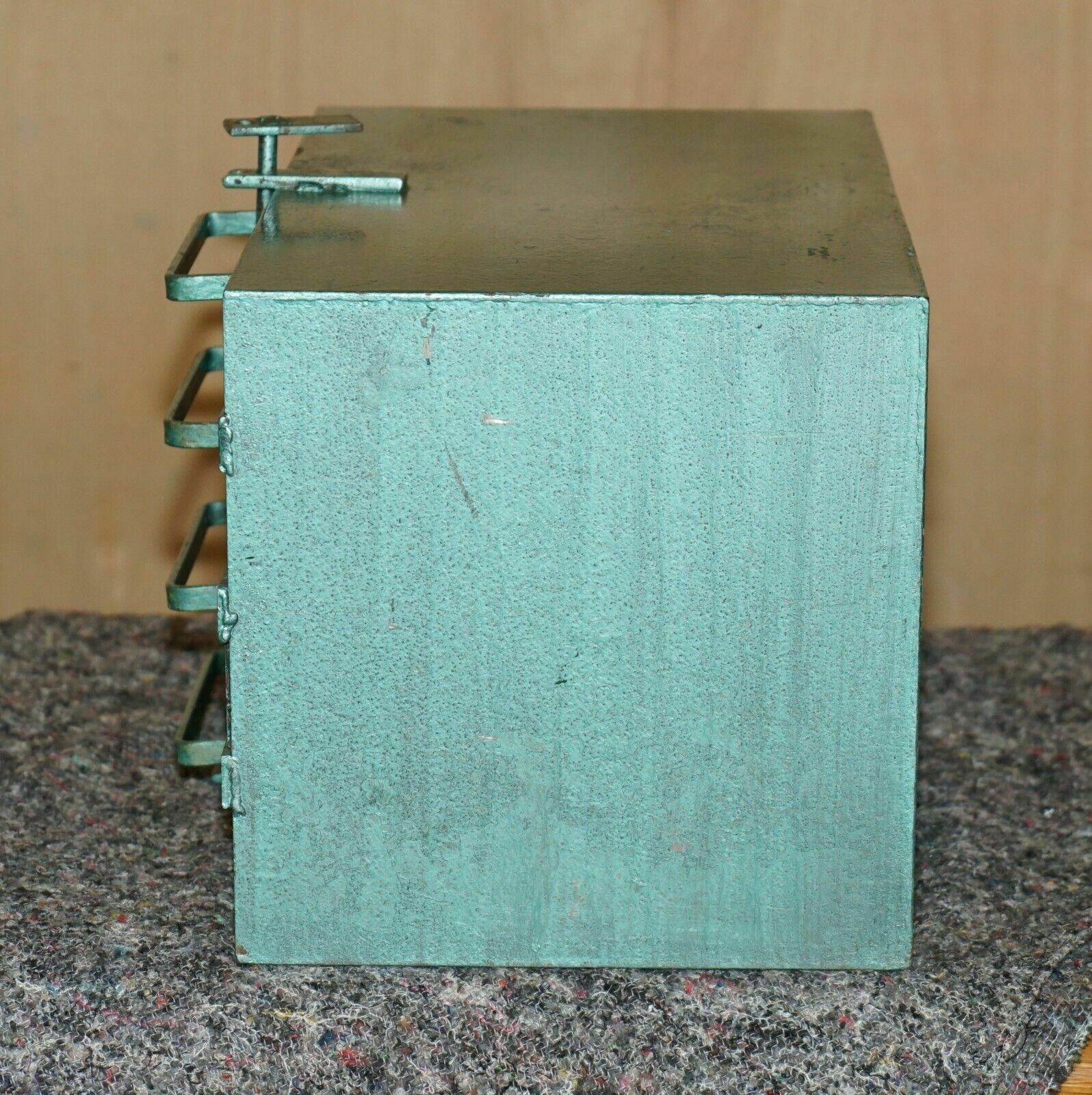 Antique Circa 1920's Teal Coloured Lockable Machinist Work Tool Box With Lock photo buy