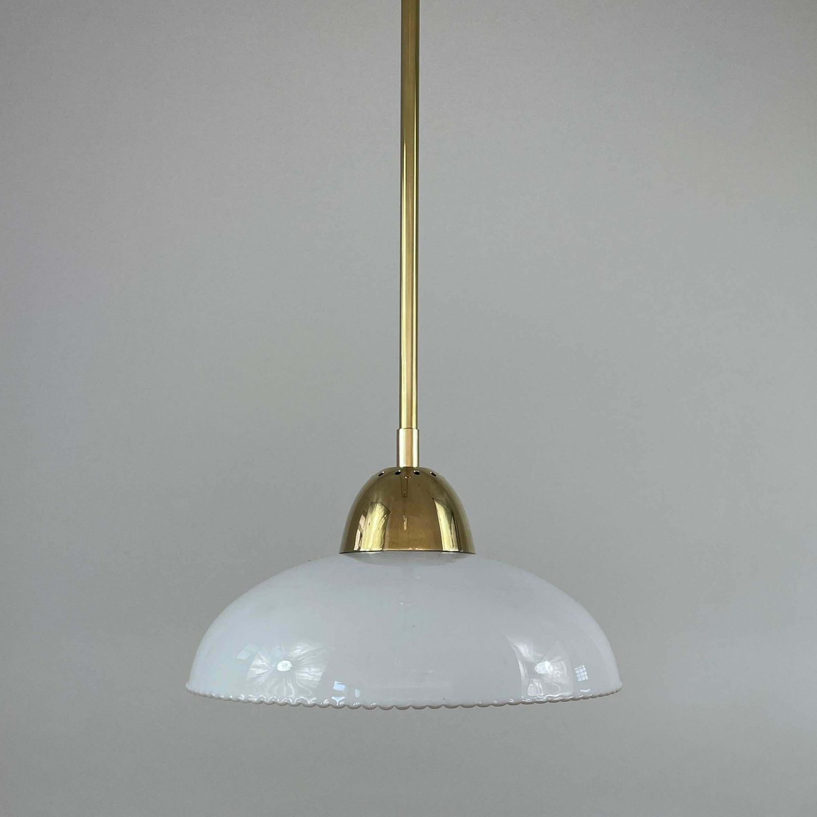 Art Deco White Opaline Glass And Brass Pendants, Sweden 1940s, Set Of 2 photo vinterior