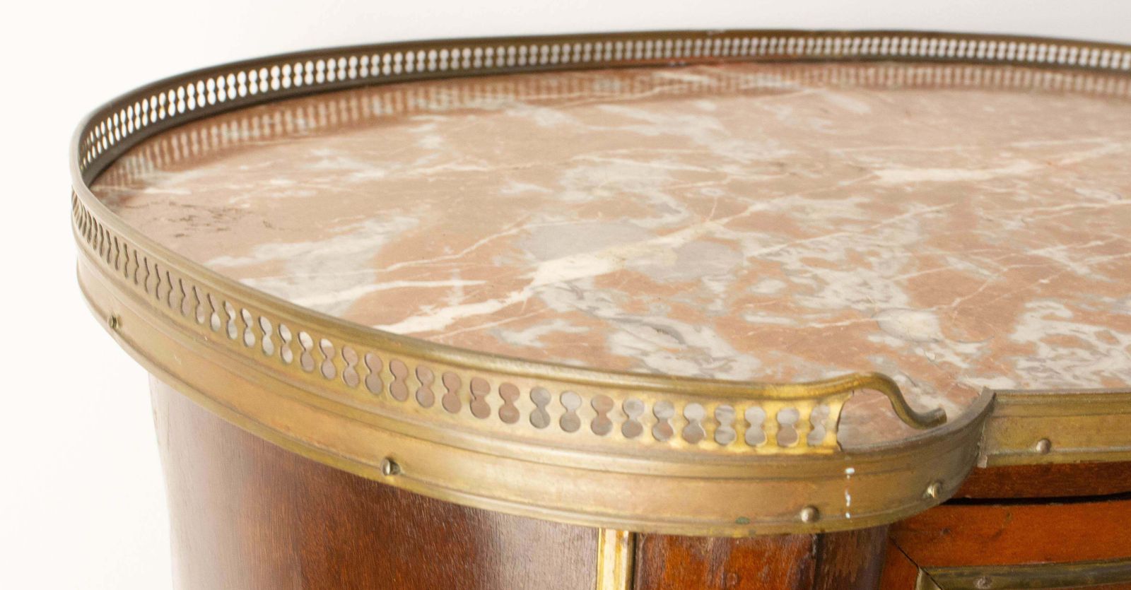 French Louis XV Kidney Style Iroko & Marble Top Little Chest Of Drawers, C 1960 photo for sale
