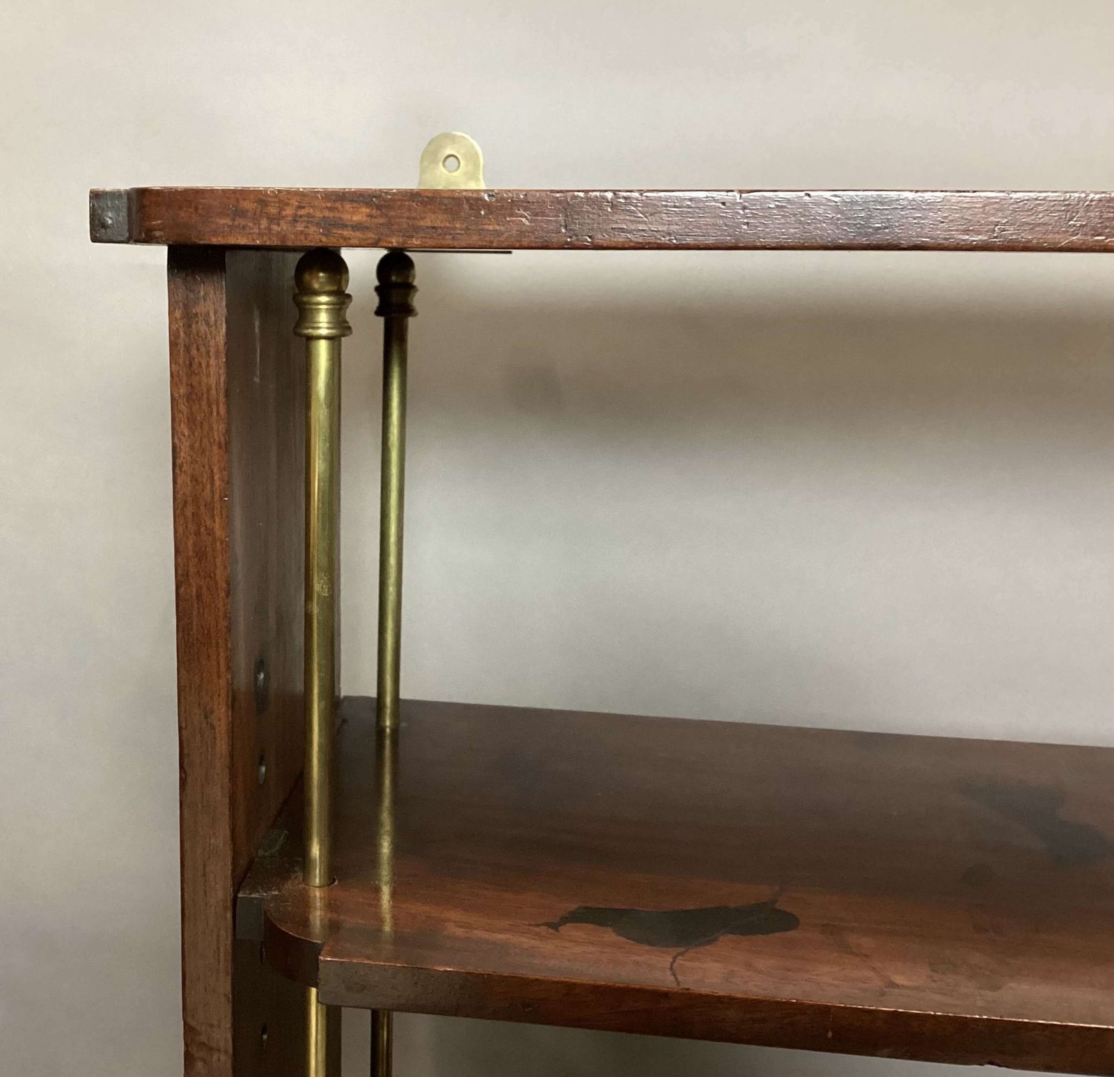 Furniture Good Regency Mahogany And Brass Hanging Wall Shelves photo