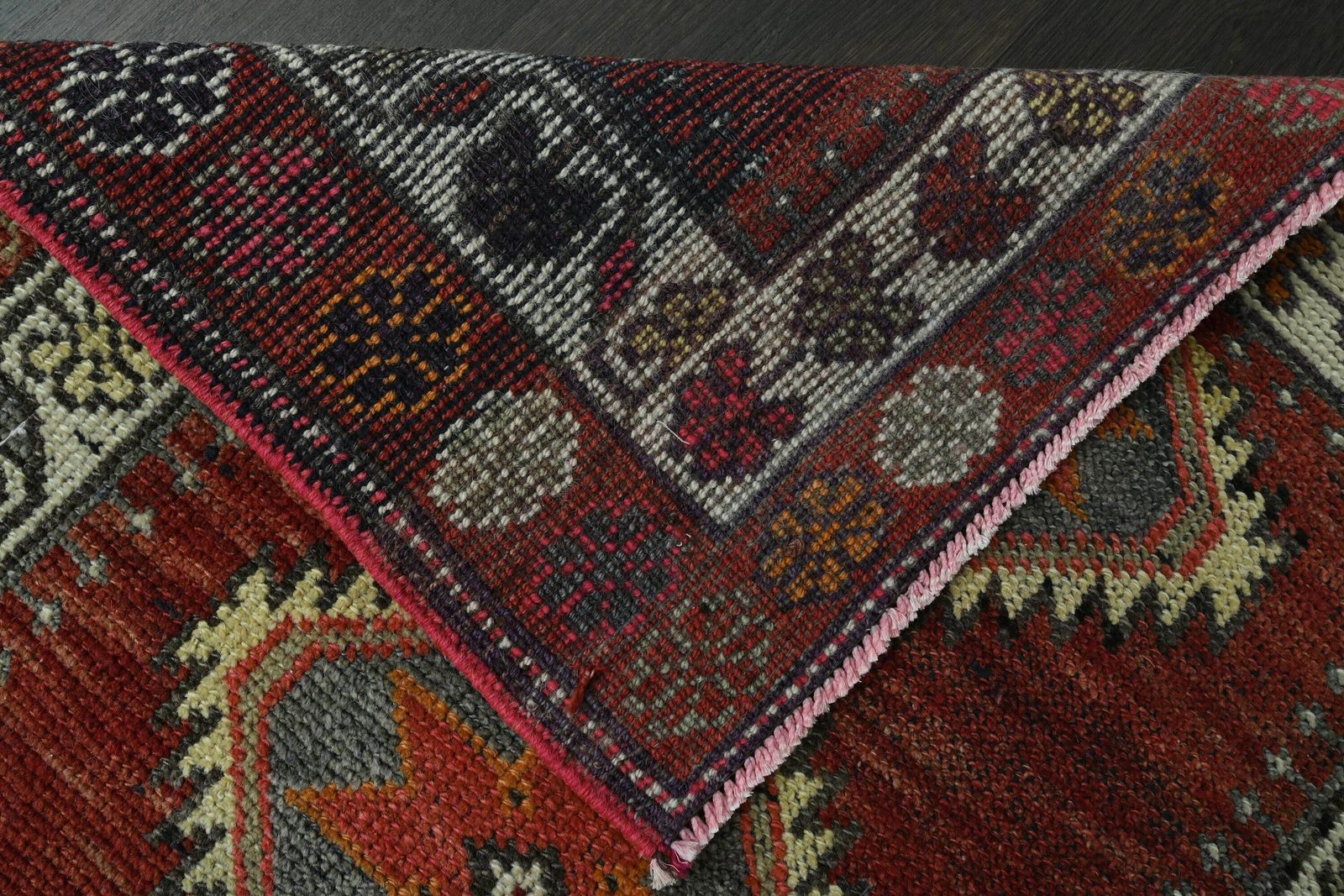 photo for sale 2.9x12.8 Ft Red Gray Decor, Handmade Turkish Vintage Rug, Wool Rug, Hallway Rug, Antique Rug, Oushak Wool Rug, Kitchen Rug, 3x13 Runner Rug