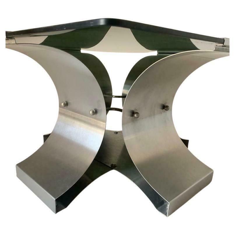 Smoked Glass And Aluminum Coffee Table, Francois Monnet 1970s photo buy