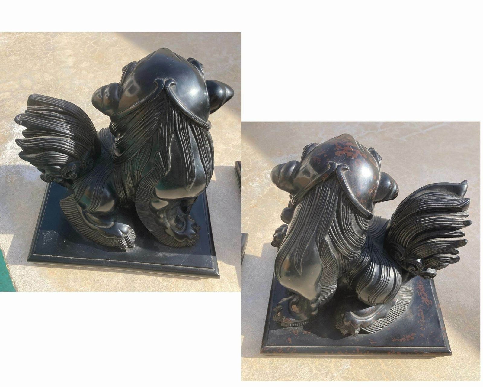 Japanese Foo Dogs | Pair (2) Of Lions With Child Statue | 13" Tall | Heavy Composite photo for sale