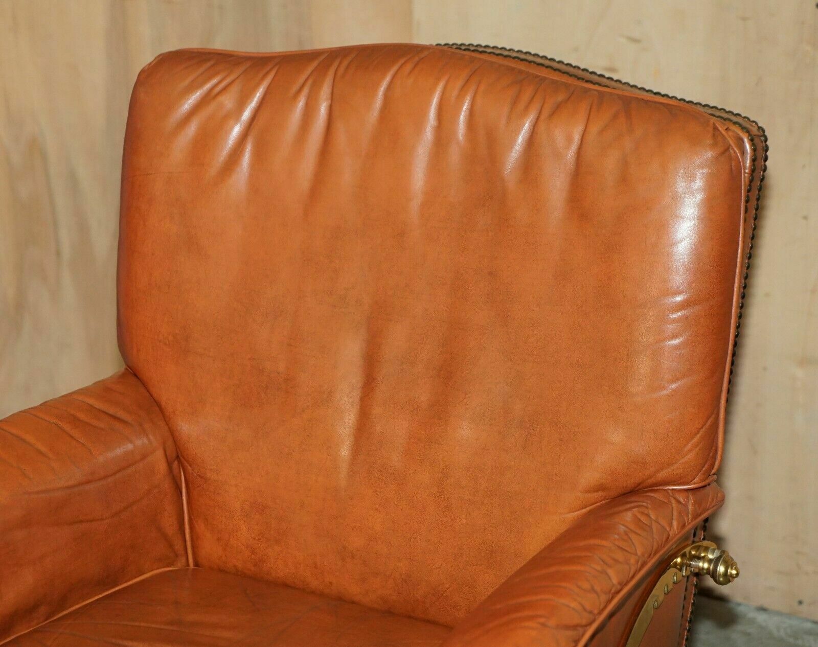 Comfortable Pair Of French Neoclassical Style Leather & Brass Recliner Armchairs photo Furniture