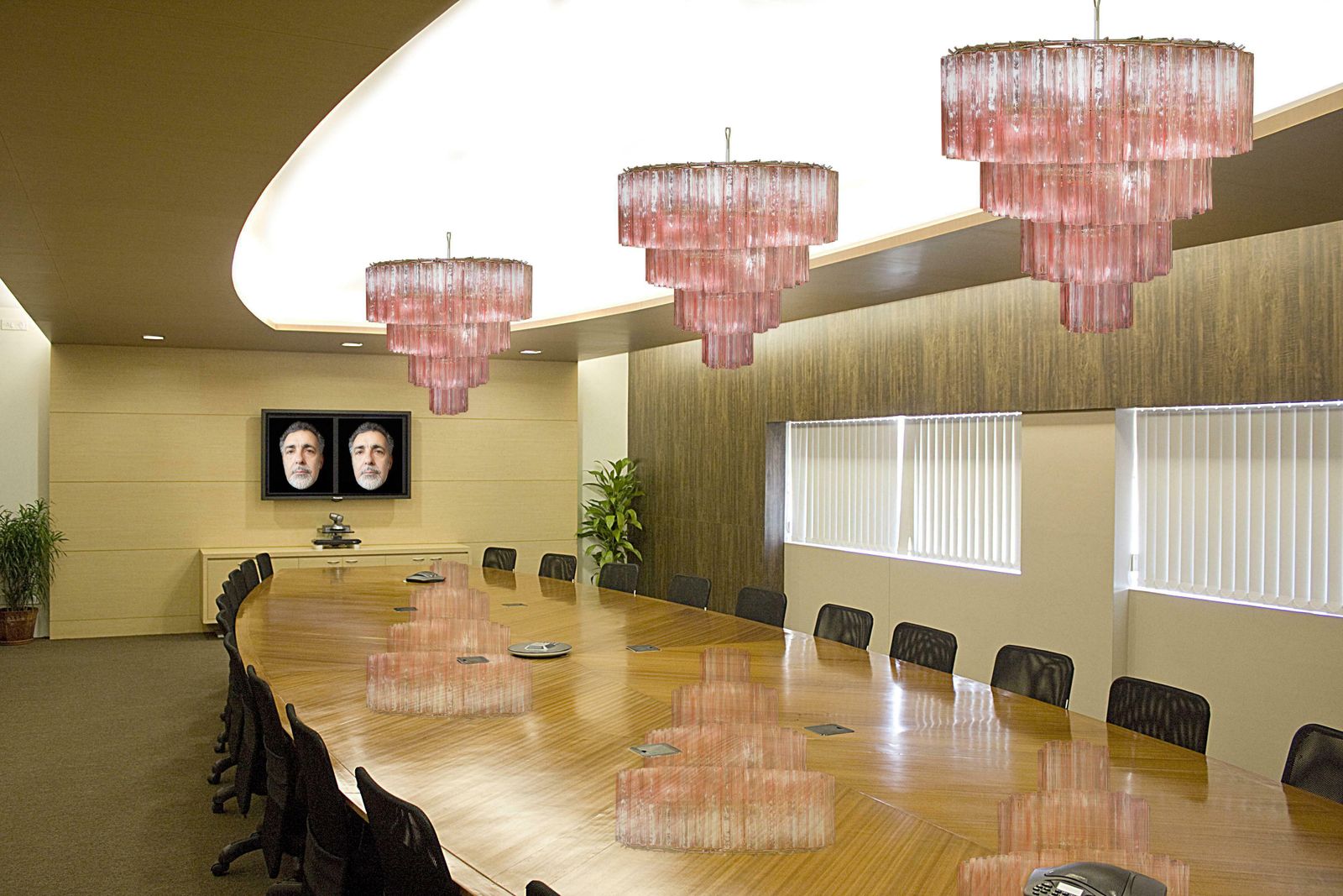 Italian Tronchi Chandelier, 78 Pink Glasses, Murano photo vintage