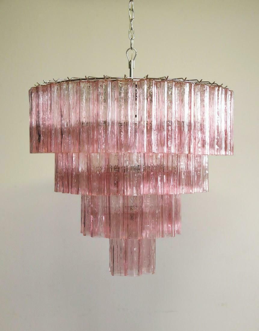 3057.0 Italian Tronchi Chandelier, 78 Pink Glasses, Murano photo