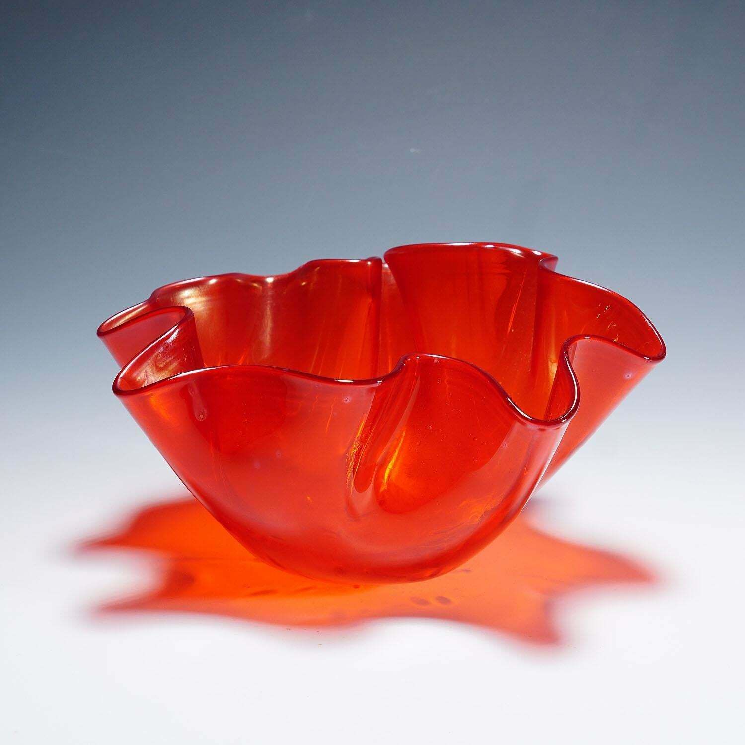 Venini Vase 'Fazzoletto' In Red, Venice Murano 1950s photo 901.0