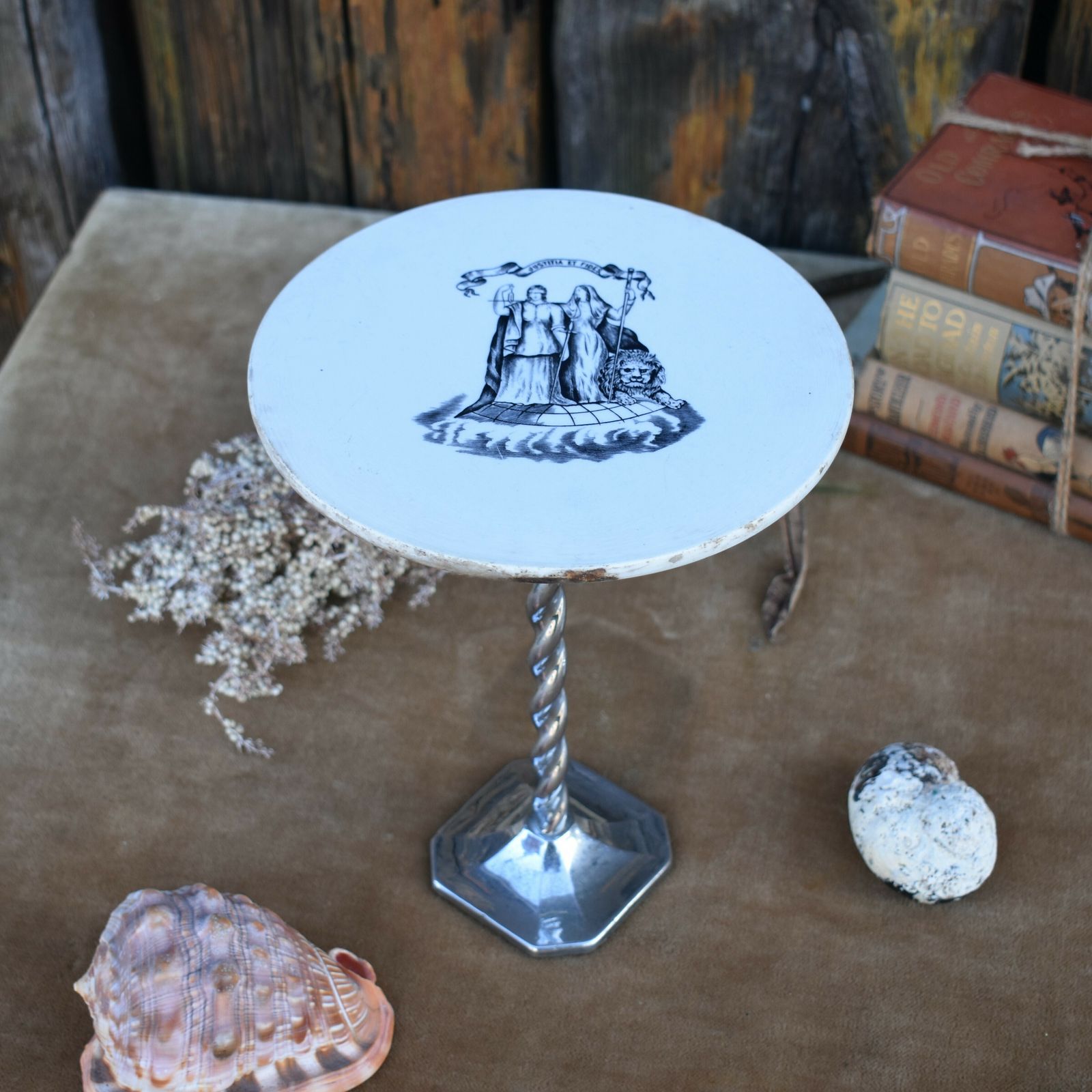 Antique Justice Ironstone & Chrome Twist Grocery Outfitters Shop Display Stand photo vinterior