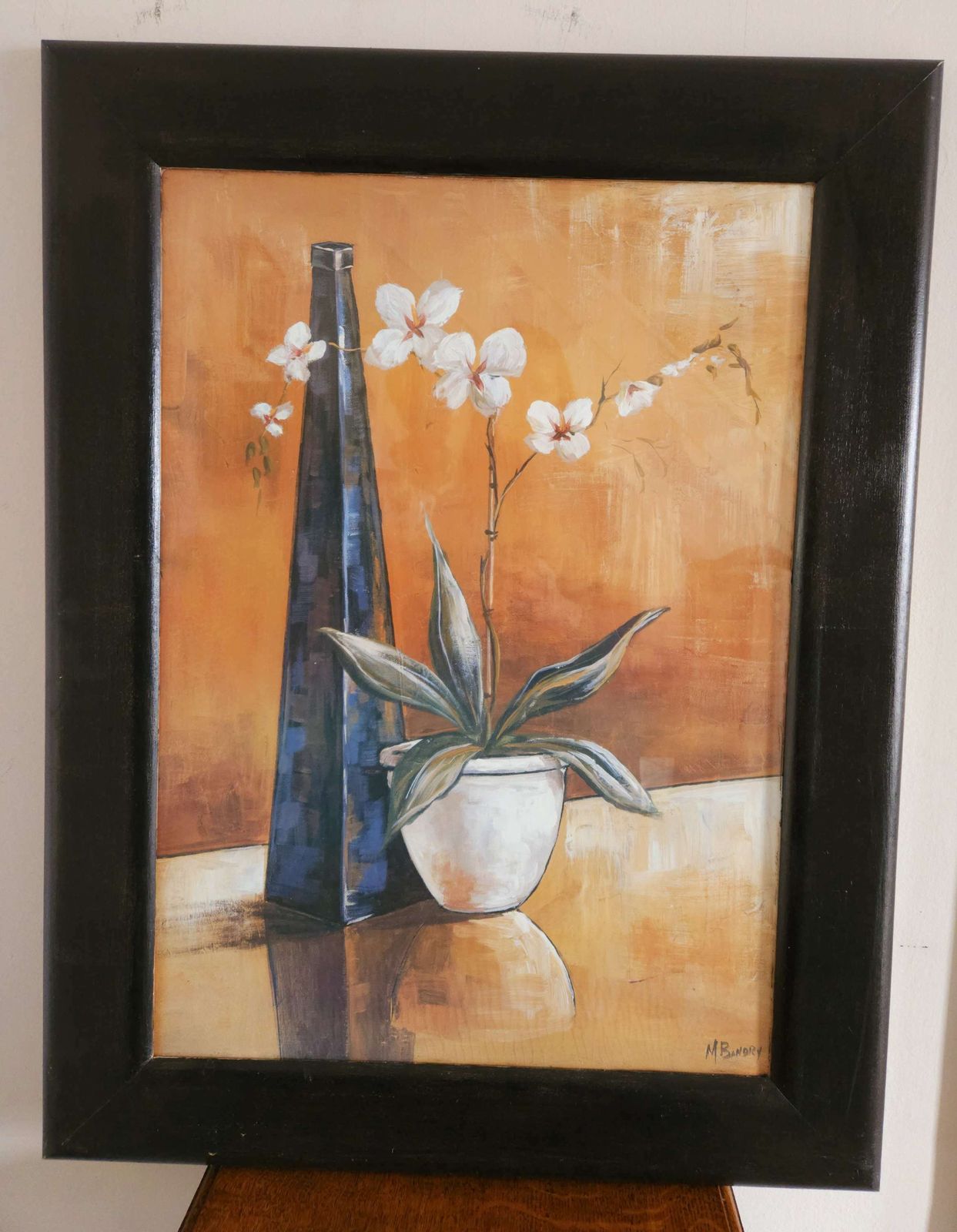 Large Still Life Print By M Bandry In Wide Black Wood Frame