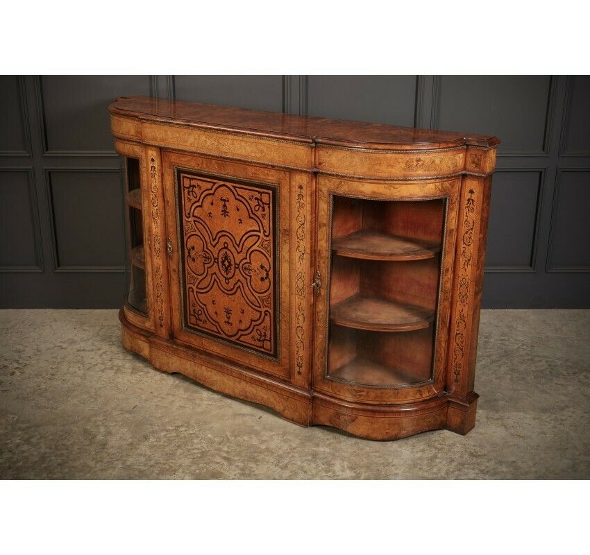 photo furniture Victorian Burr Walnut Marquetry Inlaid Credenza