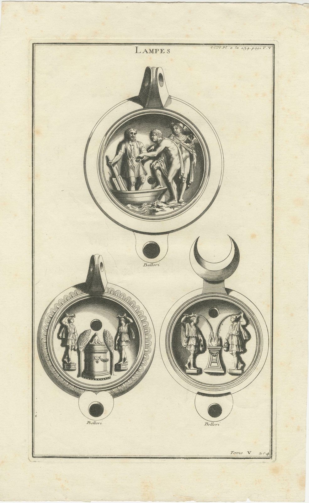 Ancient Lamps In Art: Montfaucon's 18th Century Engravings, Circa 1722 photo for sale