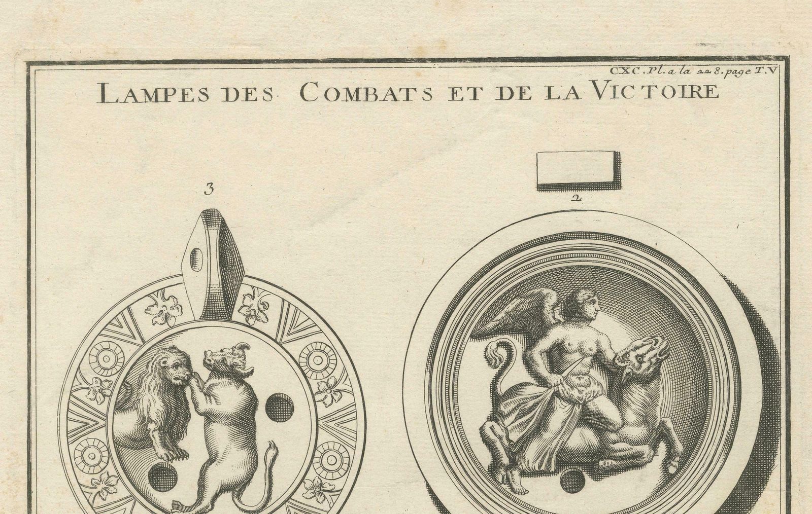 Ancient Lamp Drawing Of A Bull And Lion; Tauroctony Engravings Published In 1722 photo 305.0