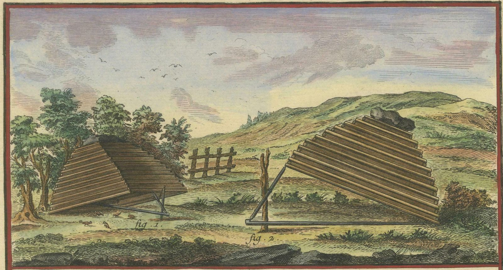Original Antique Engraving Of Hunting, Small Game Hunting And Traps, 1793 photo 250.0