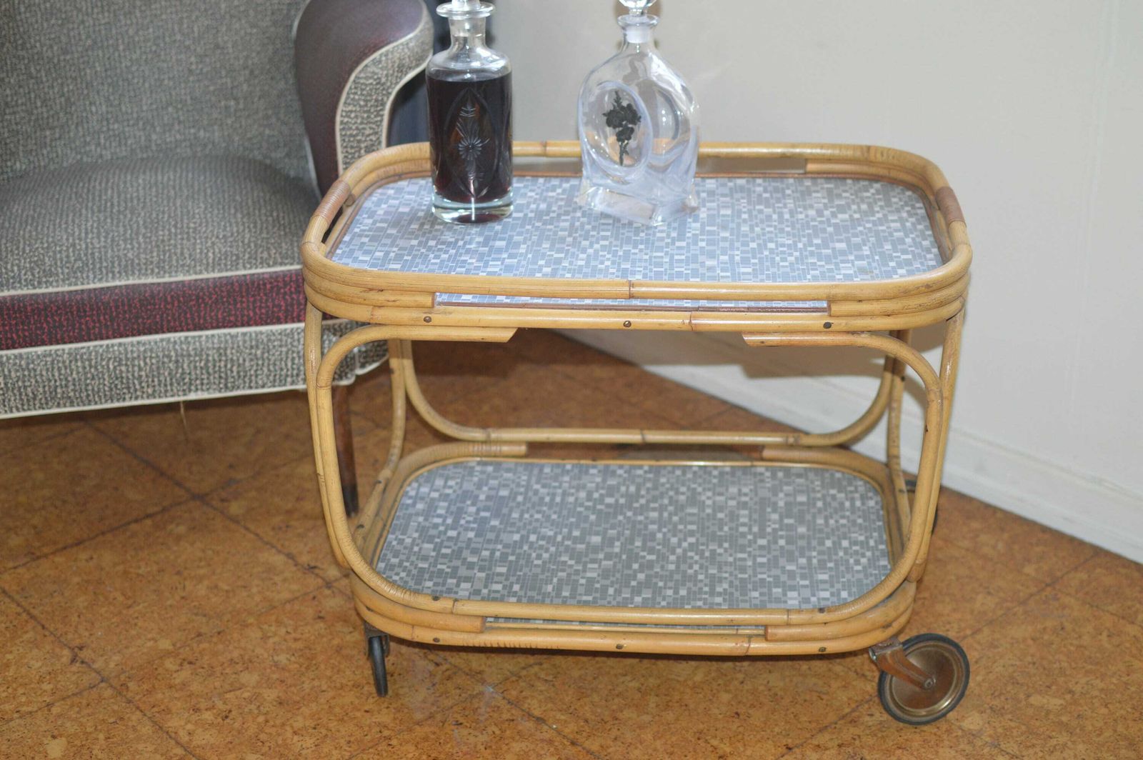 Vintage Mid Century Trolley Serving Cart Bamboo photo for sale