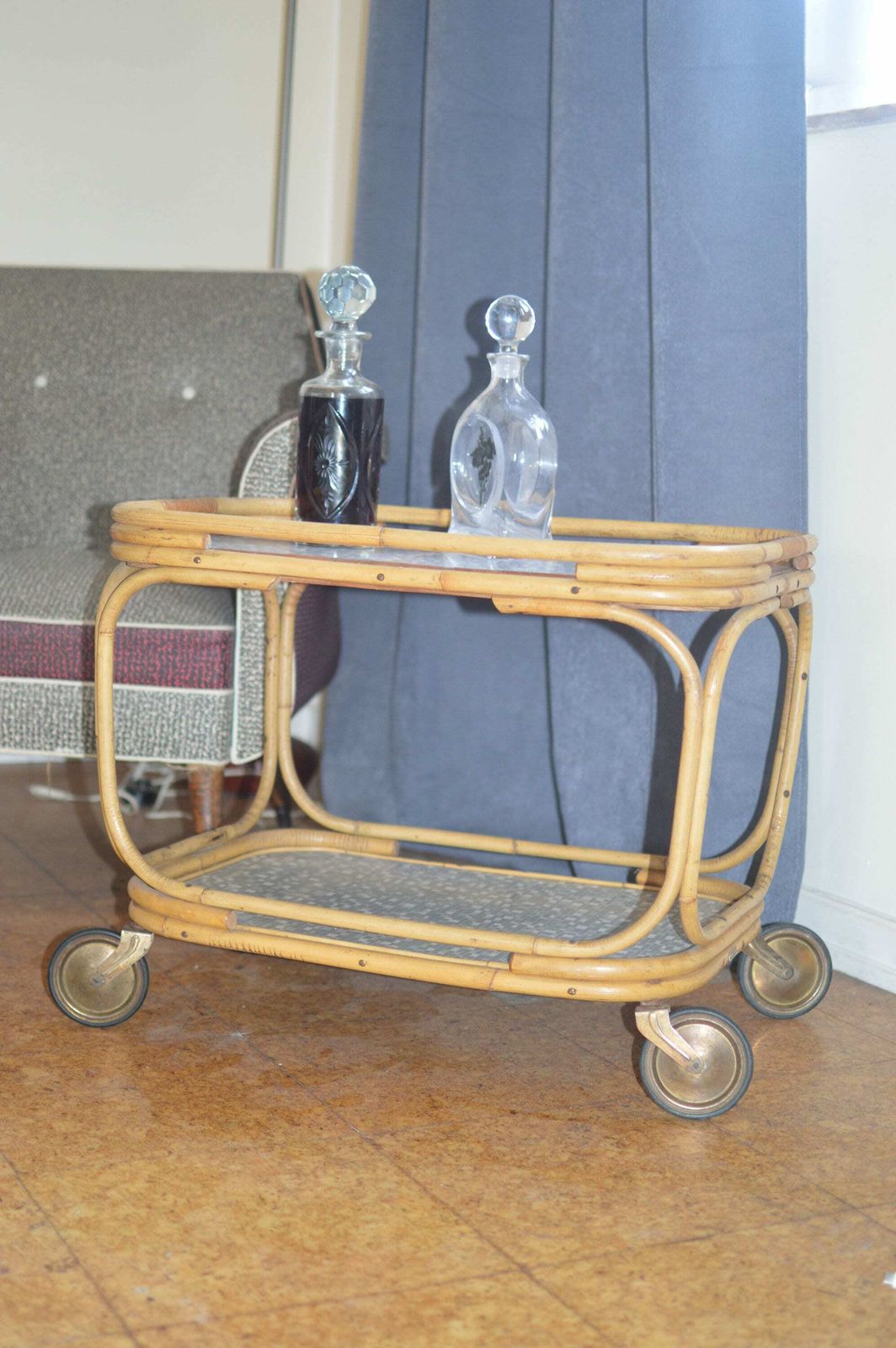 Vintage Mid Century Trolley Serving Cart Bamboo photo buy