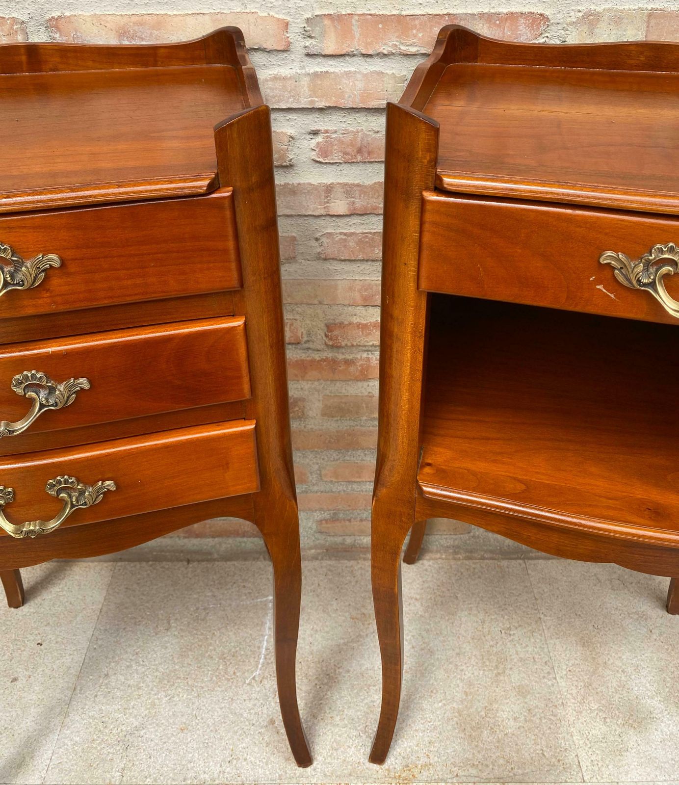 French Cherry You And Me Nightstands With Drawers And Open Shelf, 1960s, Set Of photo 2179.0