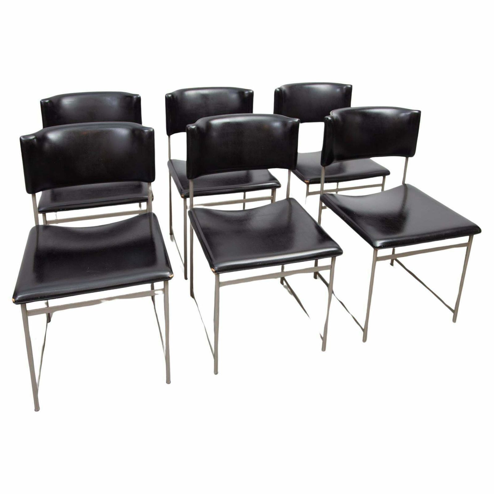 Cees Braakman For Pastoe Set Of Six Sm08 Dining Chairs In Black Leather.