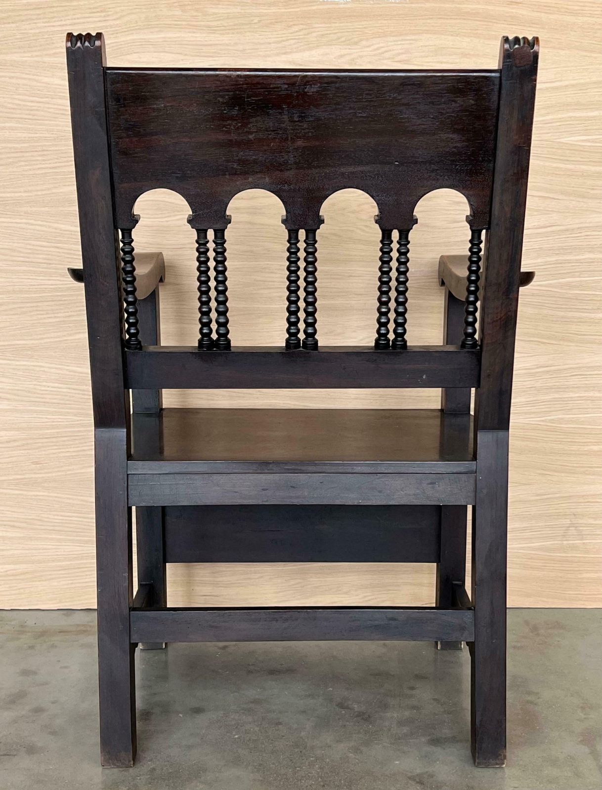 19th Century Spanish Colonial Altar Carved Armchairs With Wood Seat photo vintage