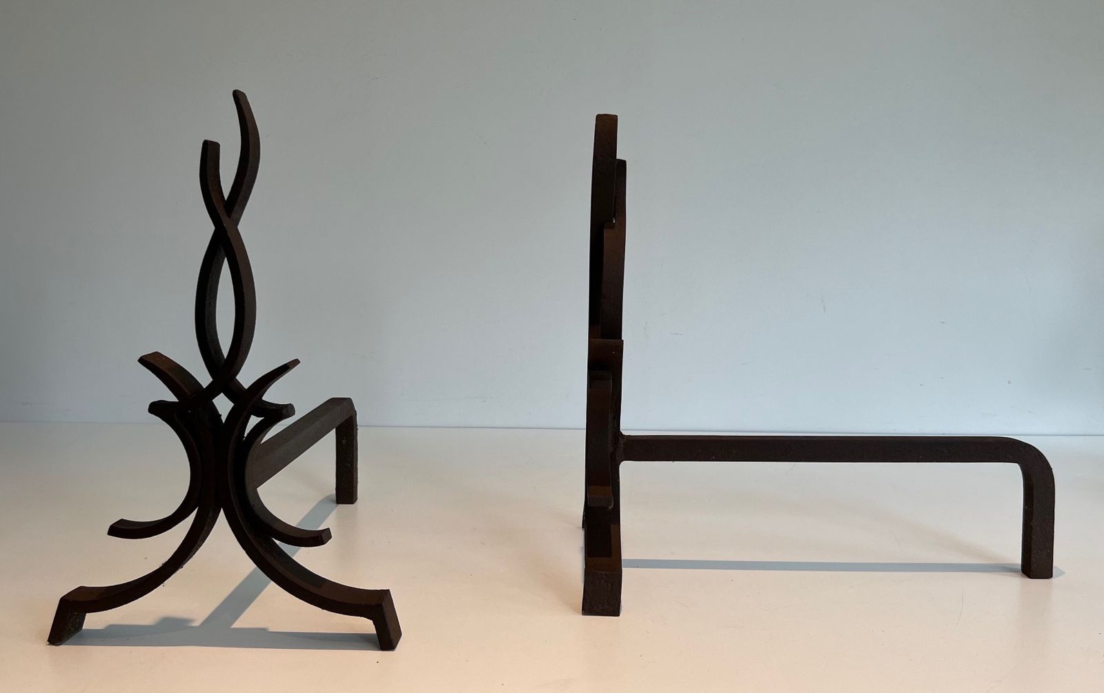 Pair Of Wrought Iron Andirons By Raymond Subes photo 1650.0