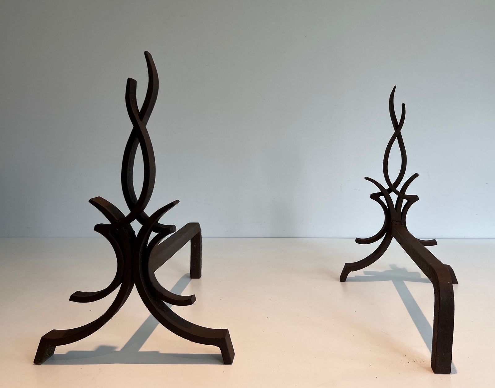 Pair Of Wrought Iron Andirons By Raymond Subes photo vinterior