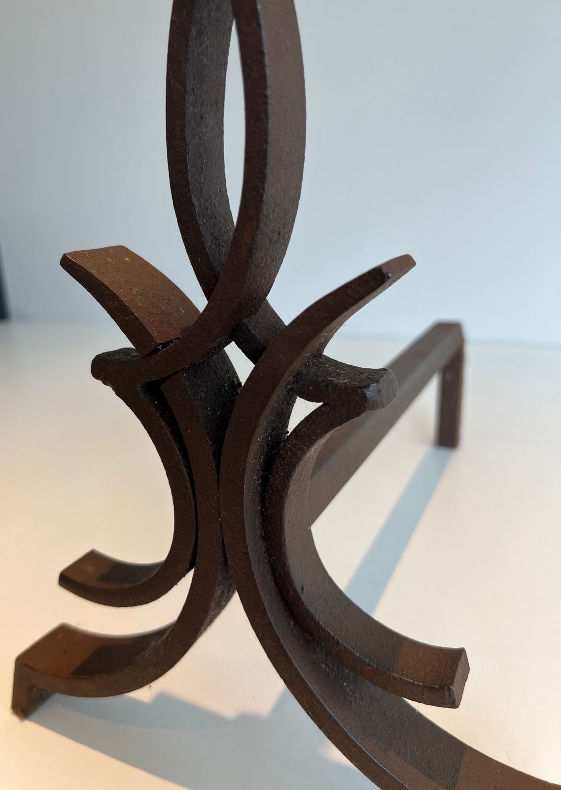 photo for sale Pair Of Wrought Iron Andirons By Raymond Subes