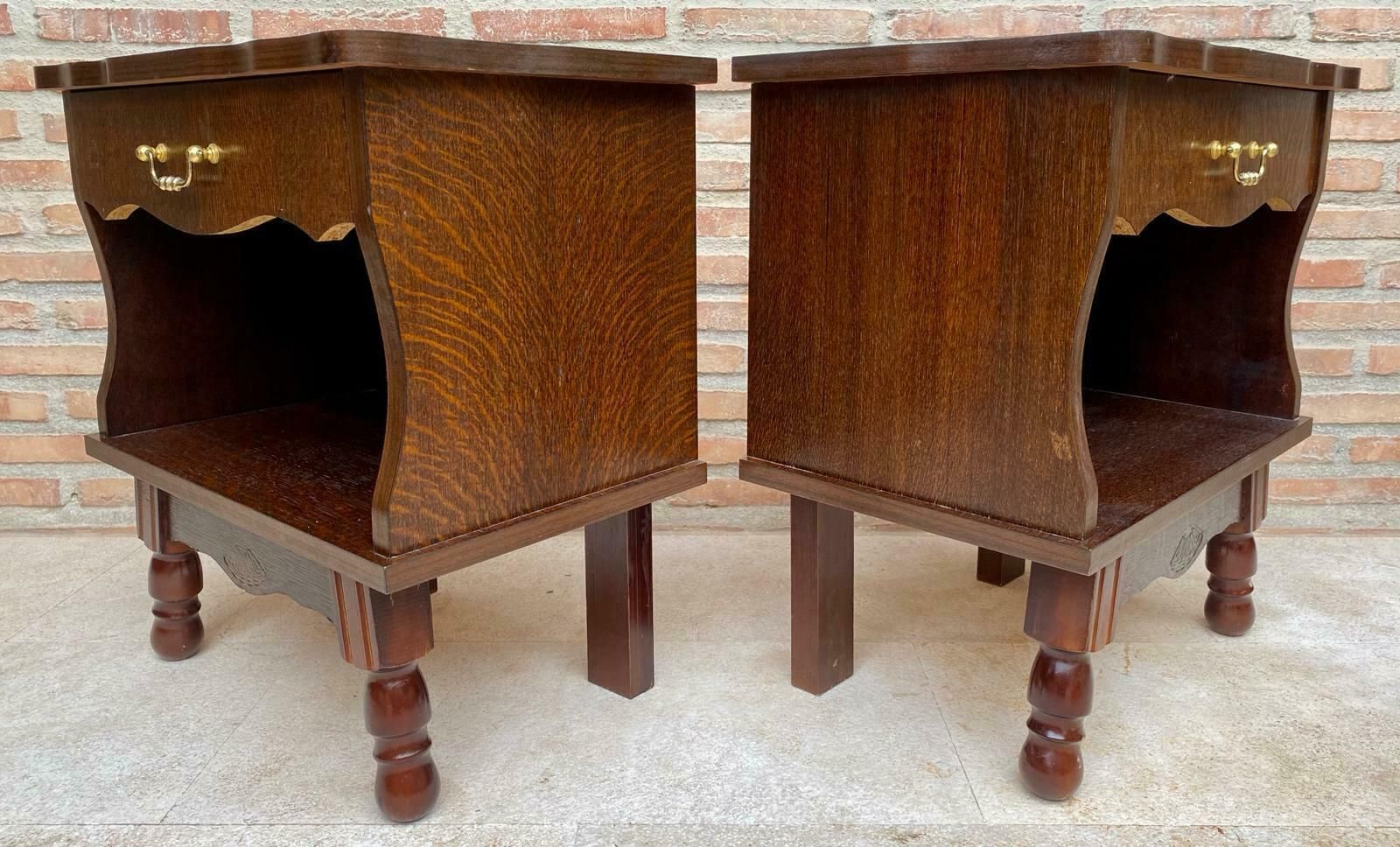 Mid Century Walnut Nightstands With Drawers And Marble Tops, 1950s, Set Of 2 photo 1460.0