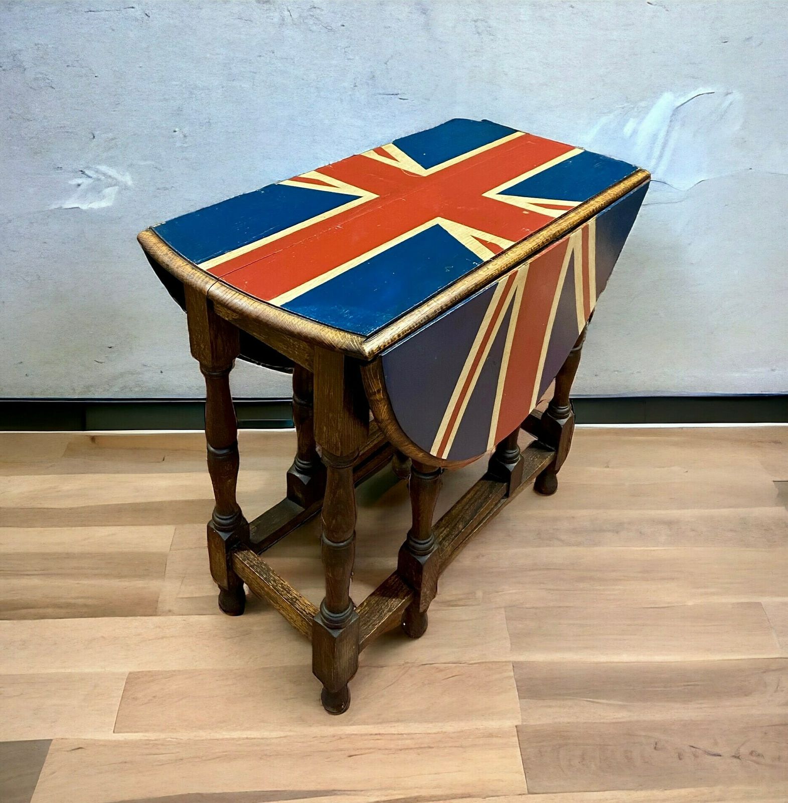Antique Oak Drop Leaf Table / Union Jack Decor / Made In England Circa 1900 photo 290.0