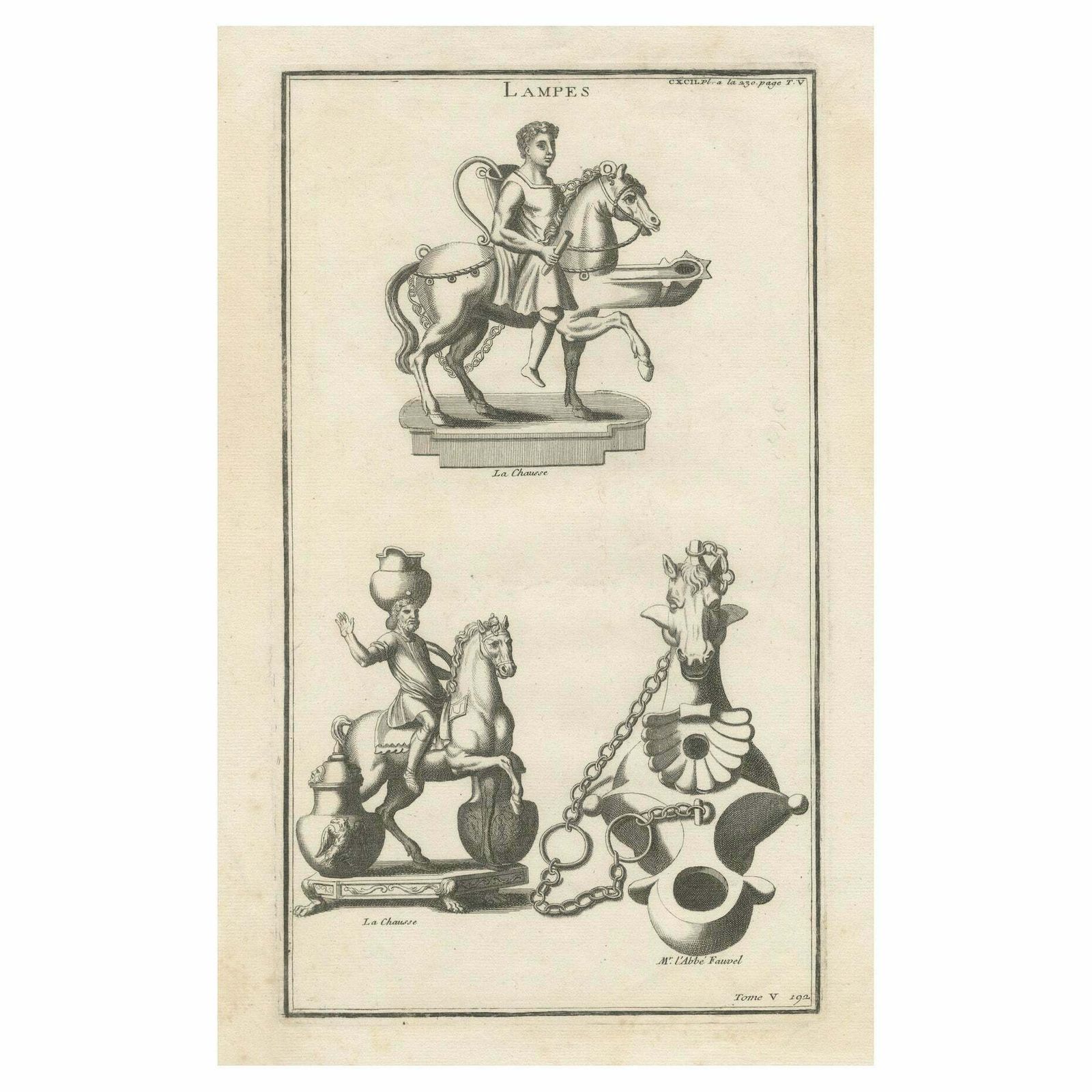 Mounted Warrior Lamp: Montfaucon's Antiquities Engraved, 1722