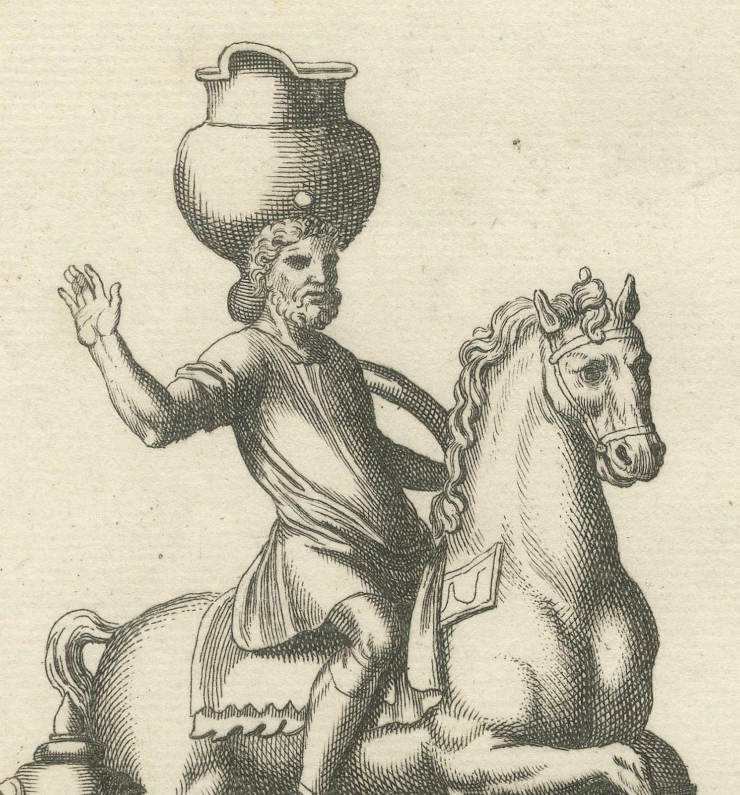 Mounted Warrior Lamp: Montfaucon's Antiquities Engraved, 1722 photo for sale