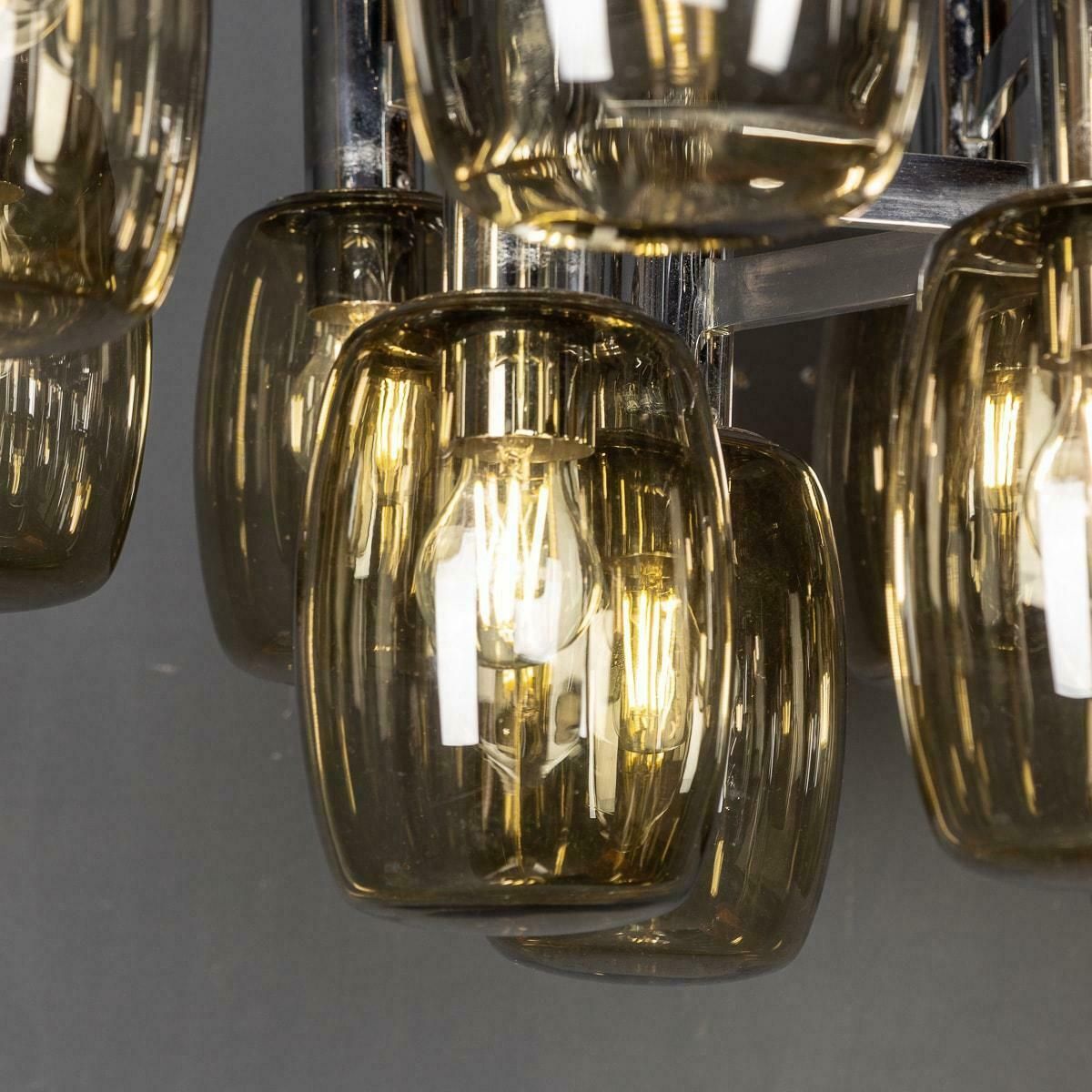 20th Century Italian Chrome & Smoked Glass Eighteen Light Chandelier C.1970 photo vintage