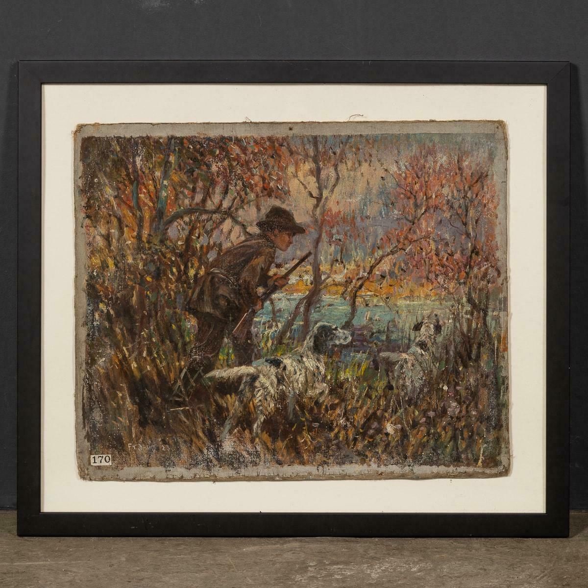 Antique 20thc Framed Hunting Scene Oil On Canvas By Frederick Thomas Daws C.1923 photo furniture