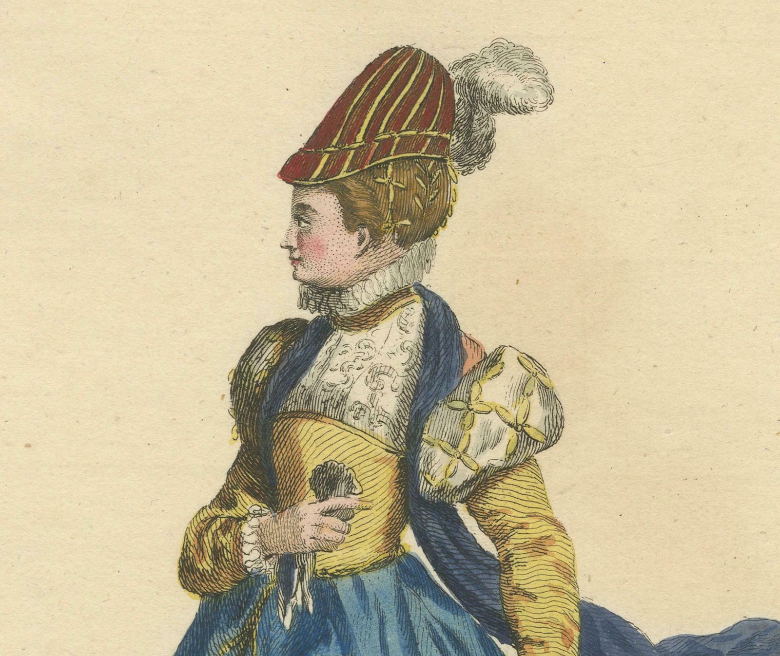 Habit Of A Lady Of Quality In France In A Hand Colored Engraving, 1757 photo 208.0