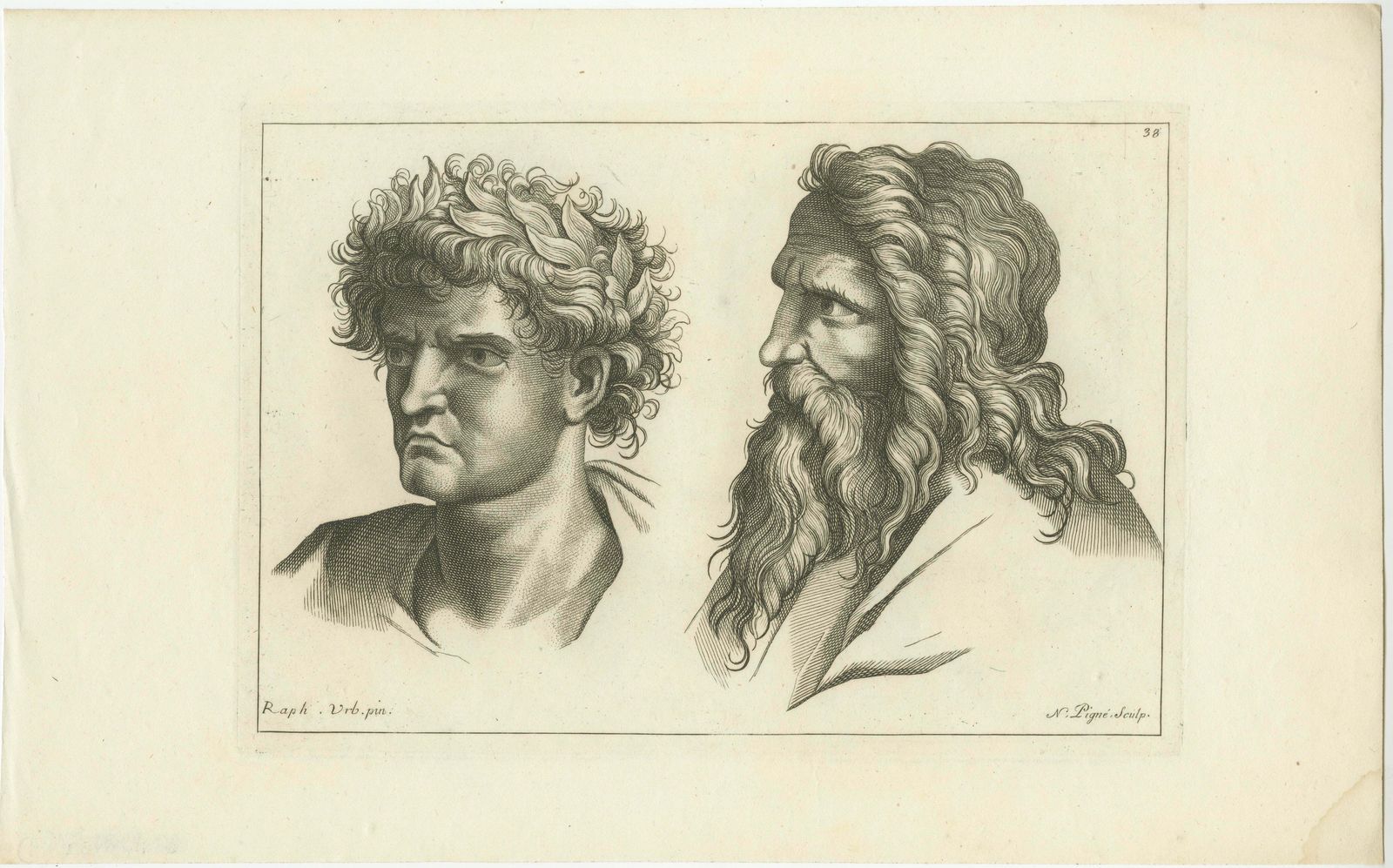 Contrast Of Time: Ancient Wisdom Engraved By Pigné, 1740 photo for sale