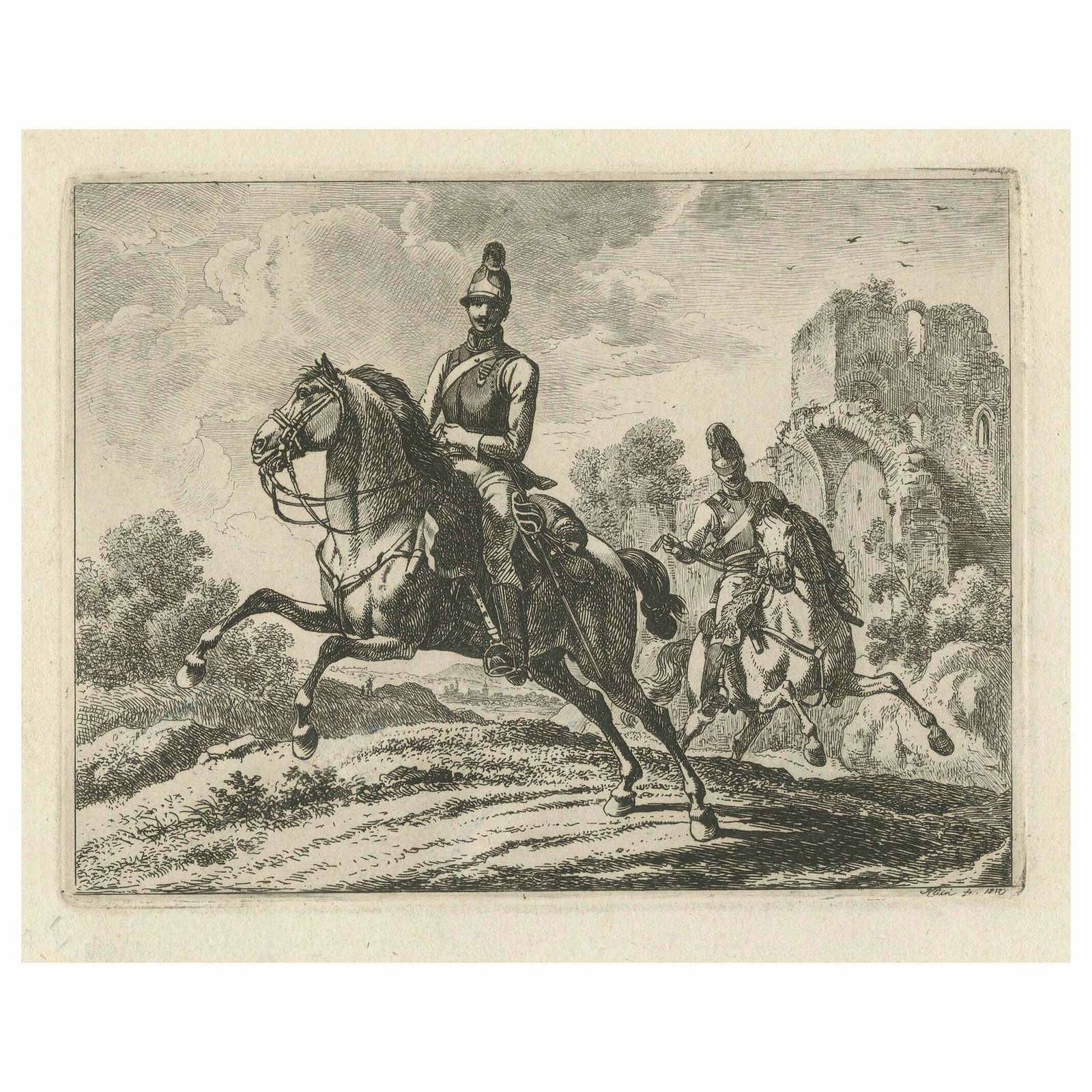 Original Engraving Of Austrian Soldiers On Horseback, 1812