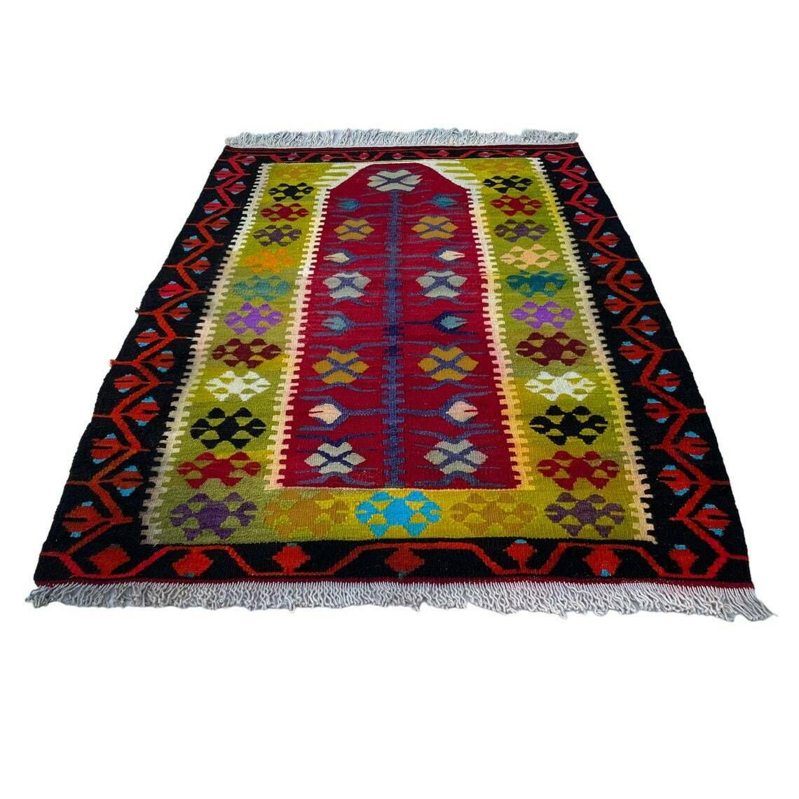 Traditional Turkish Mini Kilim Rug Vintage Anatolian Turkish Kelim