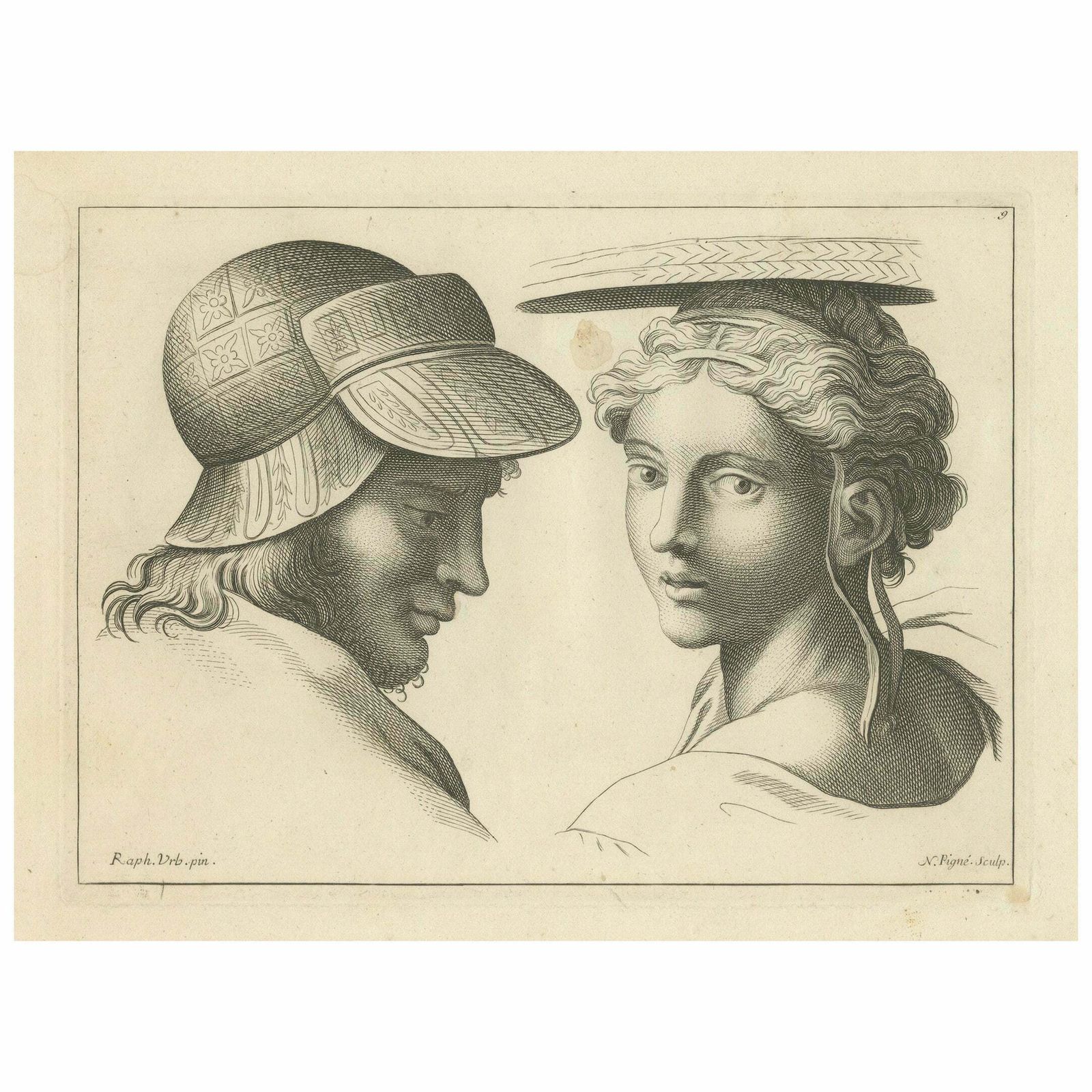 Dialogue Of Eras: Cap And Feather In Profile By Pigné, 1740