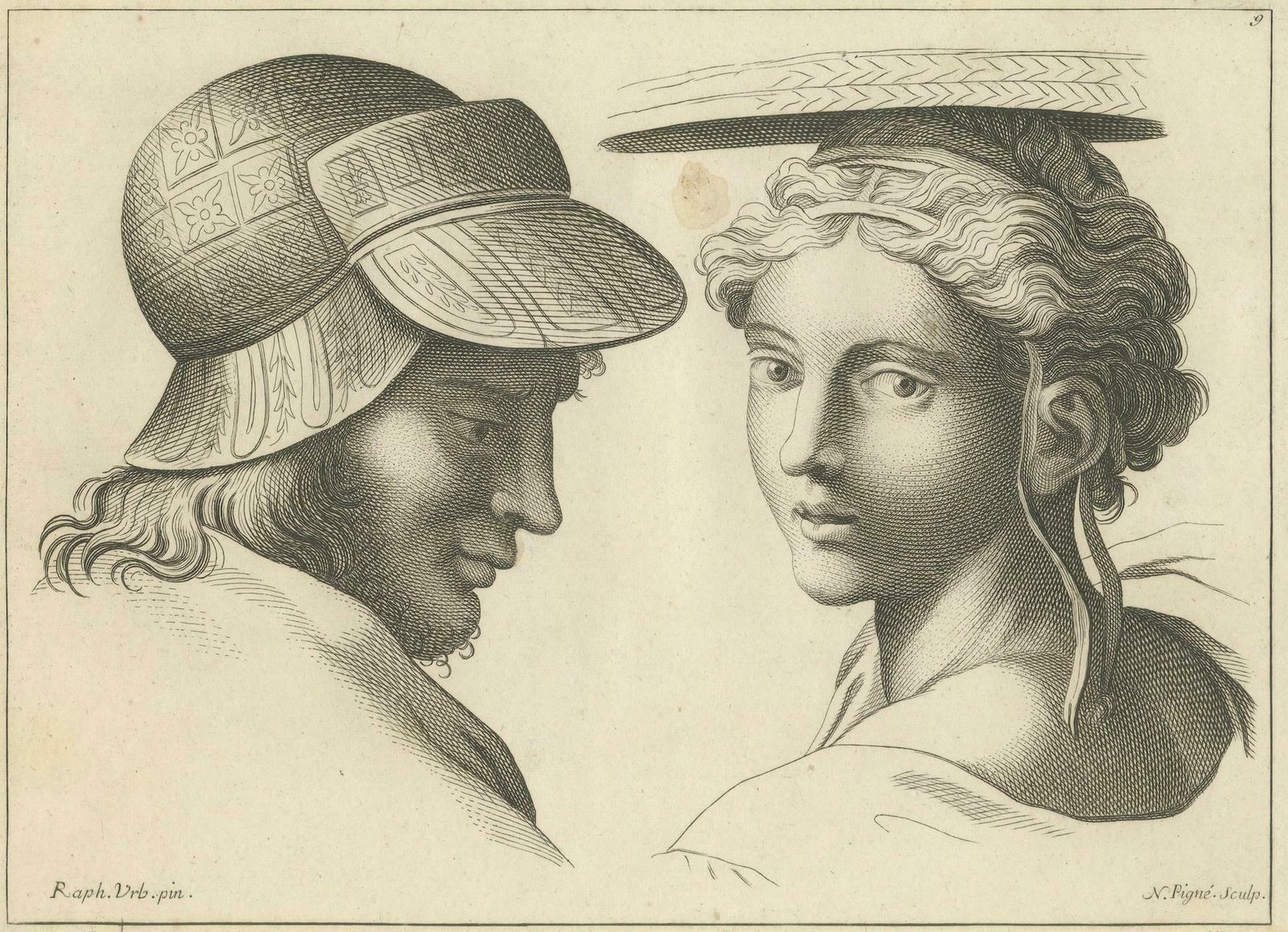 Dialogue Of Eras: Cap And Feather In Profile By Pigné, 1740 photo vinterior